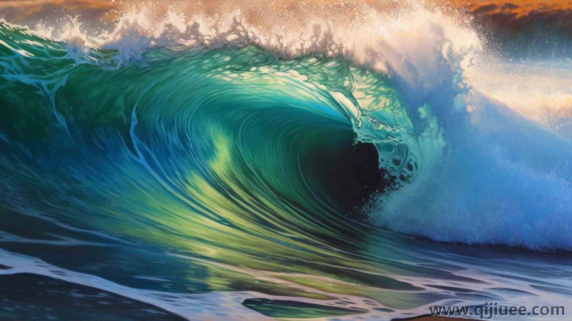艺术 波浪 绿色 水 自然  电脑壁纸 4K壁纸3854 x 2160/1.89 MB-柒染云阁