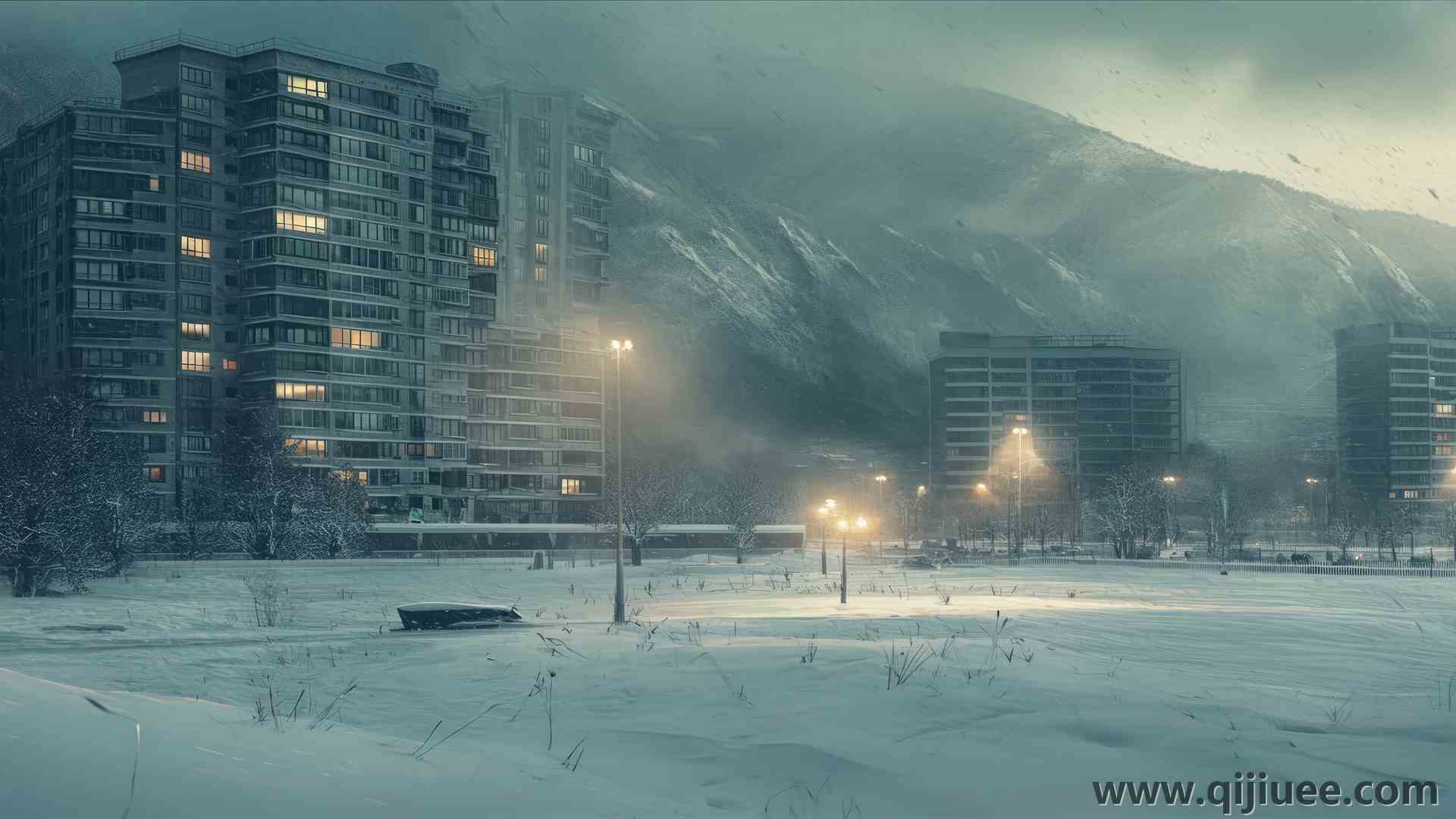 雪 广角 城市 风景 旅途中 冬天 数字艺术 电脑壁纸 4K壁纸5120 x 2160/17.41 MB-柒染云阁