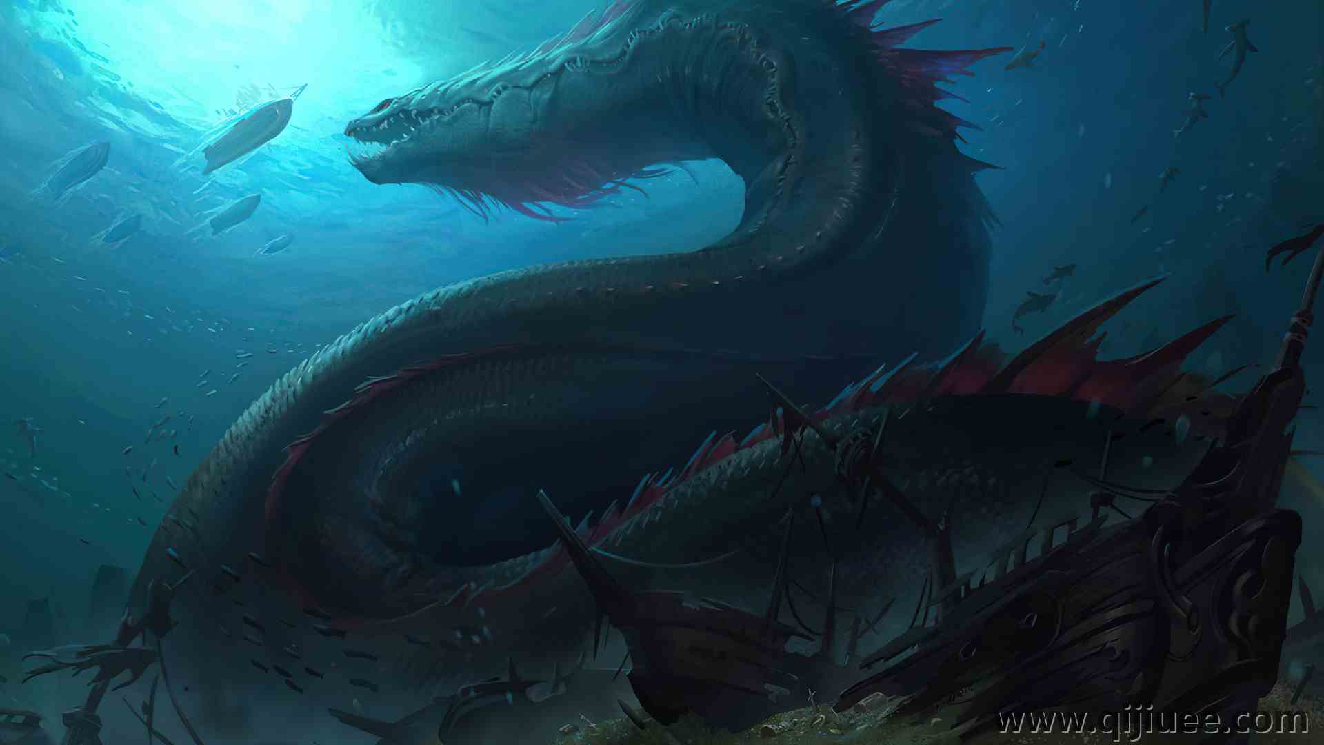AI艺术 沉船 海洋 蛇 船 生物 深海 概念  电脑壁纸 4K壁纸3840 x 2160/1.61 MB-柒染云阁
