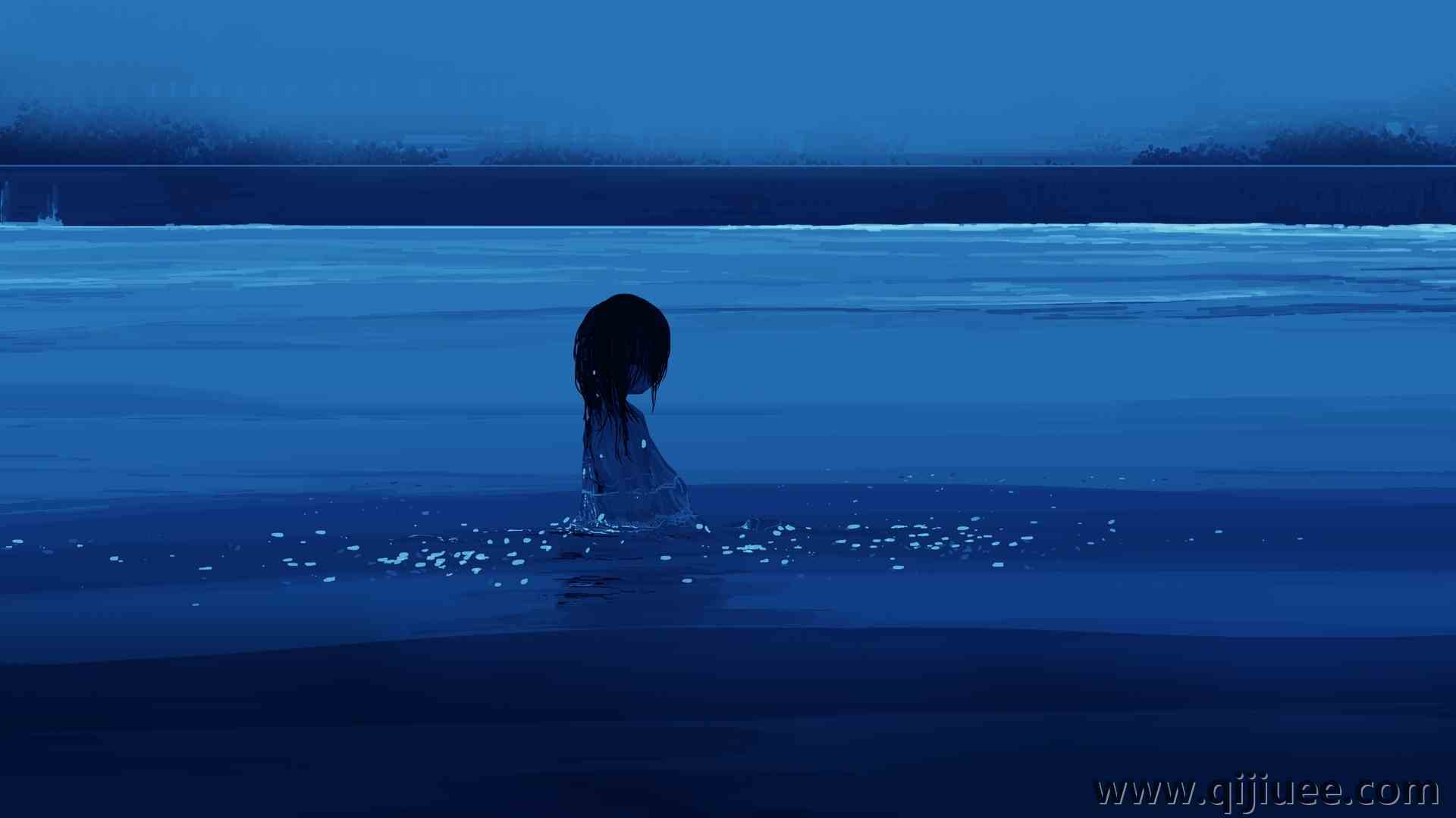 短发 纤细 动漫女孩 海 水 游泳3840 x 2160/0.55 MB-柒染云阁