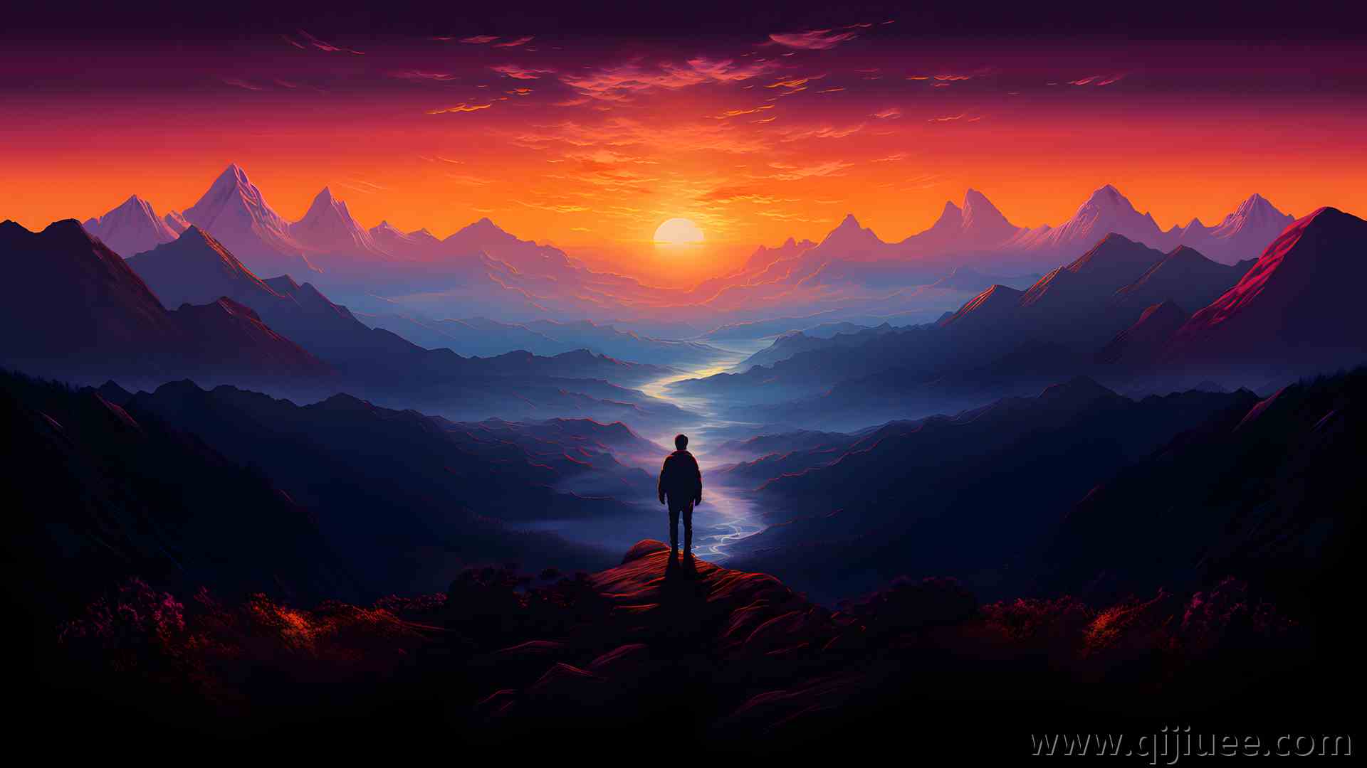 风景 艺术 太阳 山脉 剪影 AI艺术 自然 天空 云  电脑壁纸 4K壁纸3840 x 2160/2.81 MB-柒染云阁