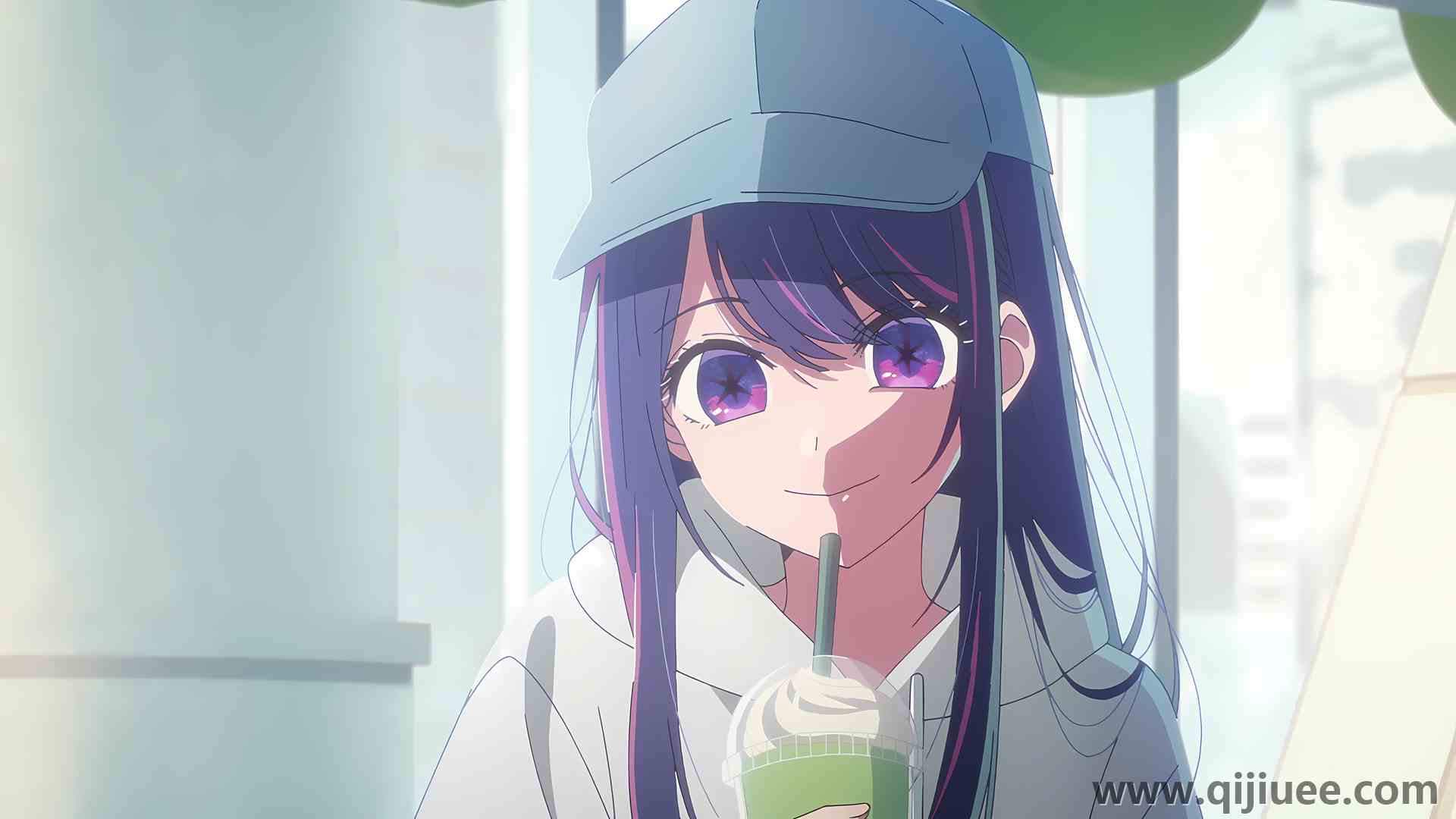 微笑 留着长发 动漫女孩 明星眼睛 饮料 帽子 双色调头发 星野爱 3840 x 2160/5.4 MB-柒染云阁
