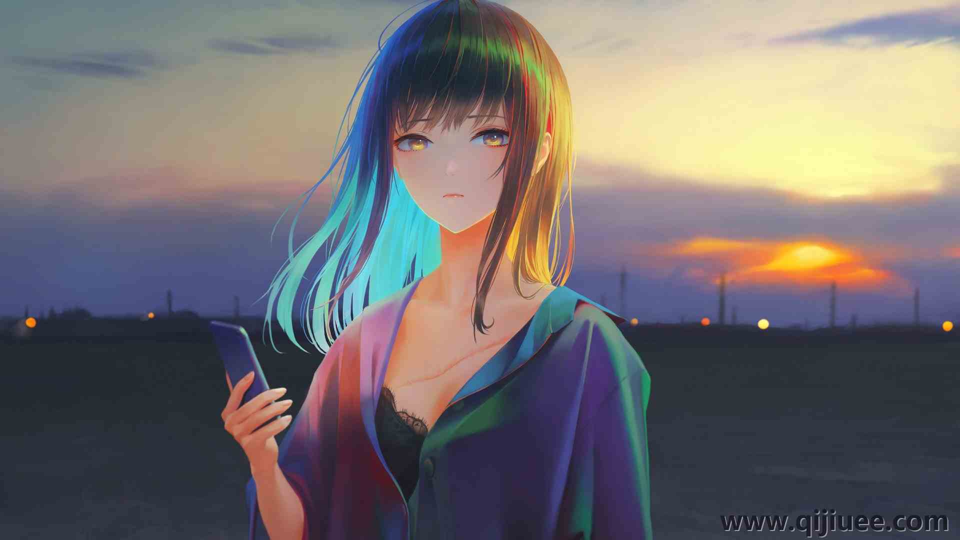 刘海 横山 动漫 动漫女孩 青色头发 3840 x 2160/0.39 MB-柒染云阁