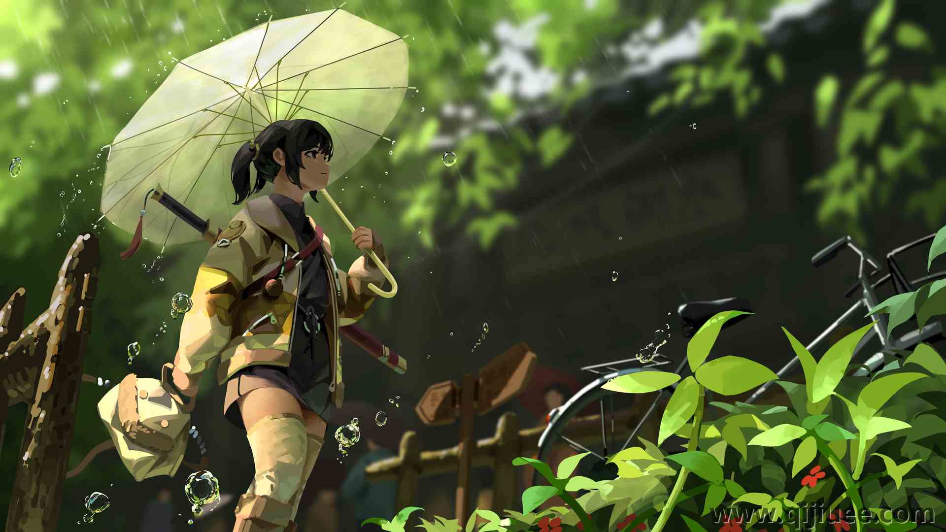 女人 奇幻女孩 奇幻艺术 雨伞 雨 植物 自然3840 x 2160/1.53 MB-柒染云阁