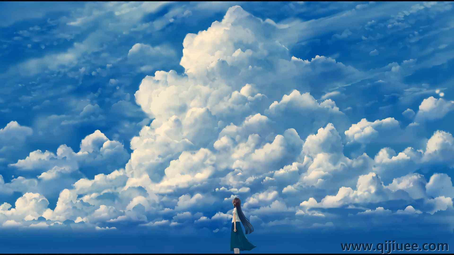 女性户外 长发 云彩 天空 动漫女孩 动漫 3840 x 2160/0.32 MB-柒染云阁