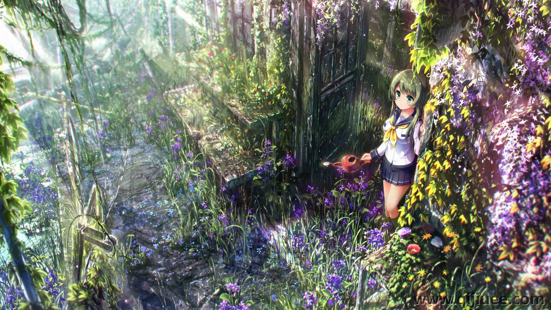 女学生 花园 植物 动漫 风景  电脑壁纸 4K壁纸3840 x 2400/18.15 MB-柒染云阁