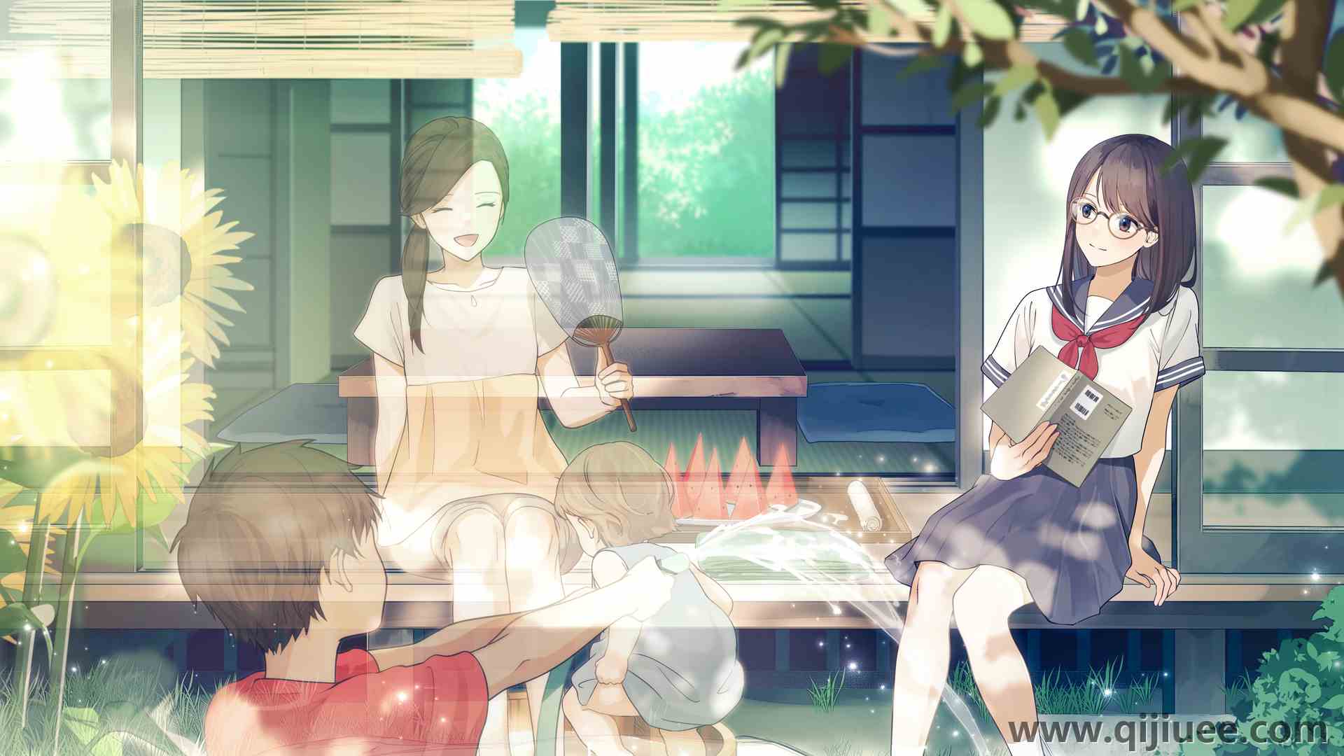 女学生 坐着 微笑 闭着眼睛 孩子 嘴 动漫 动漫女孩 校服 电脑壁纸 4K壁纸4093 x 2894/10.92 MB-柒染云阁