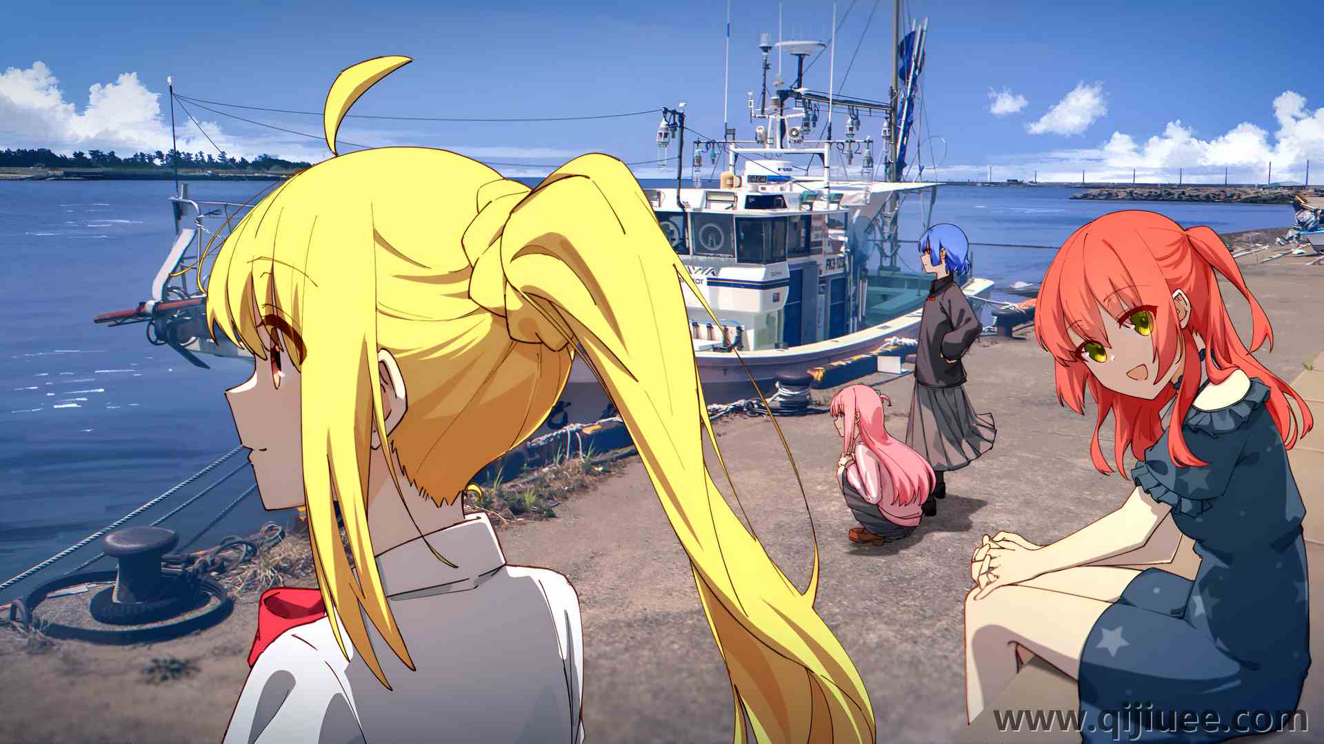 微笑 海 船 动漫 动漫女孩 码头 电脑壁纸 4K壁纸3840 x 2160/3.34 MB-柒染云阁