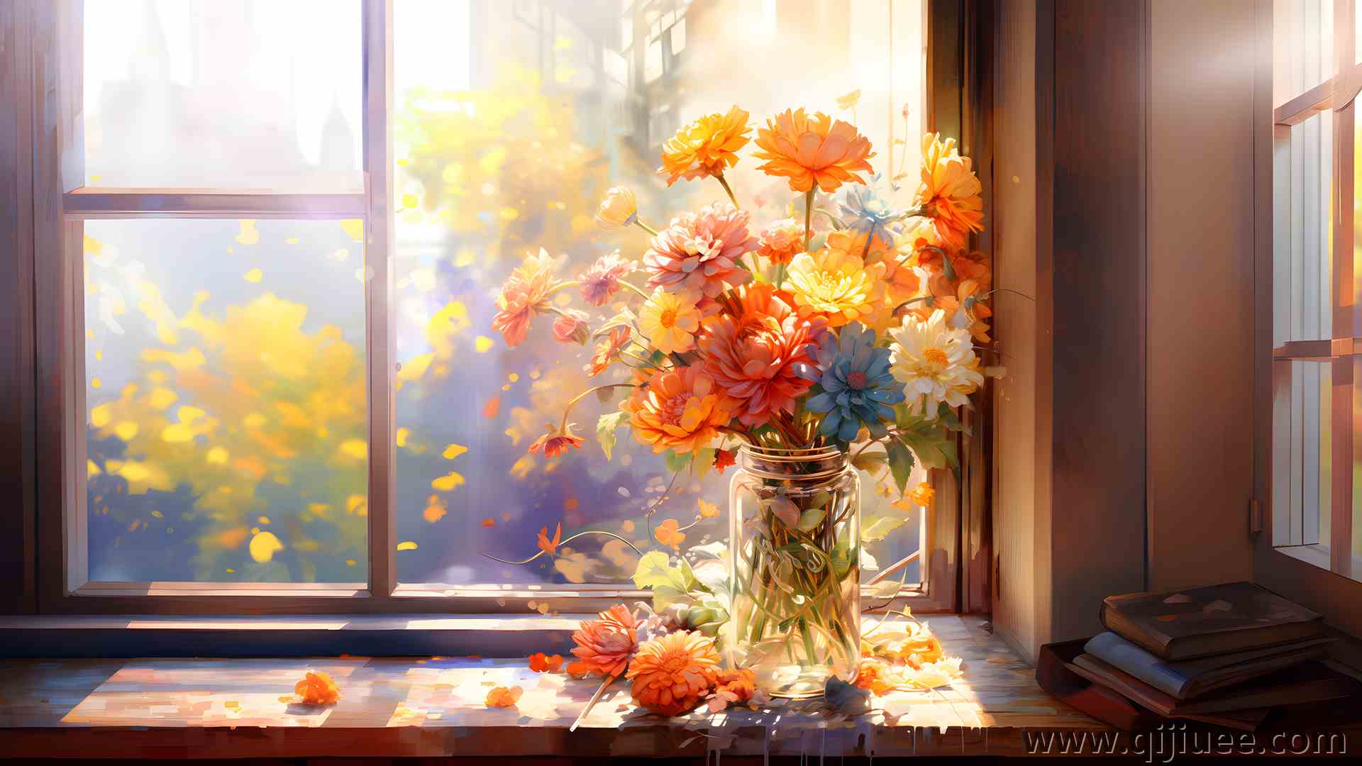阳光 鲜花 窗户 阳光 室内 艺术  电脑壁纸 4K壁纸3840 x 2160/2.11 MB-柒染云阁