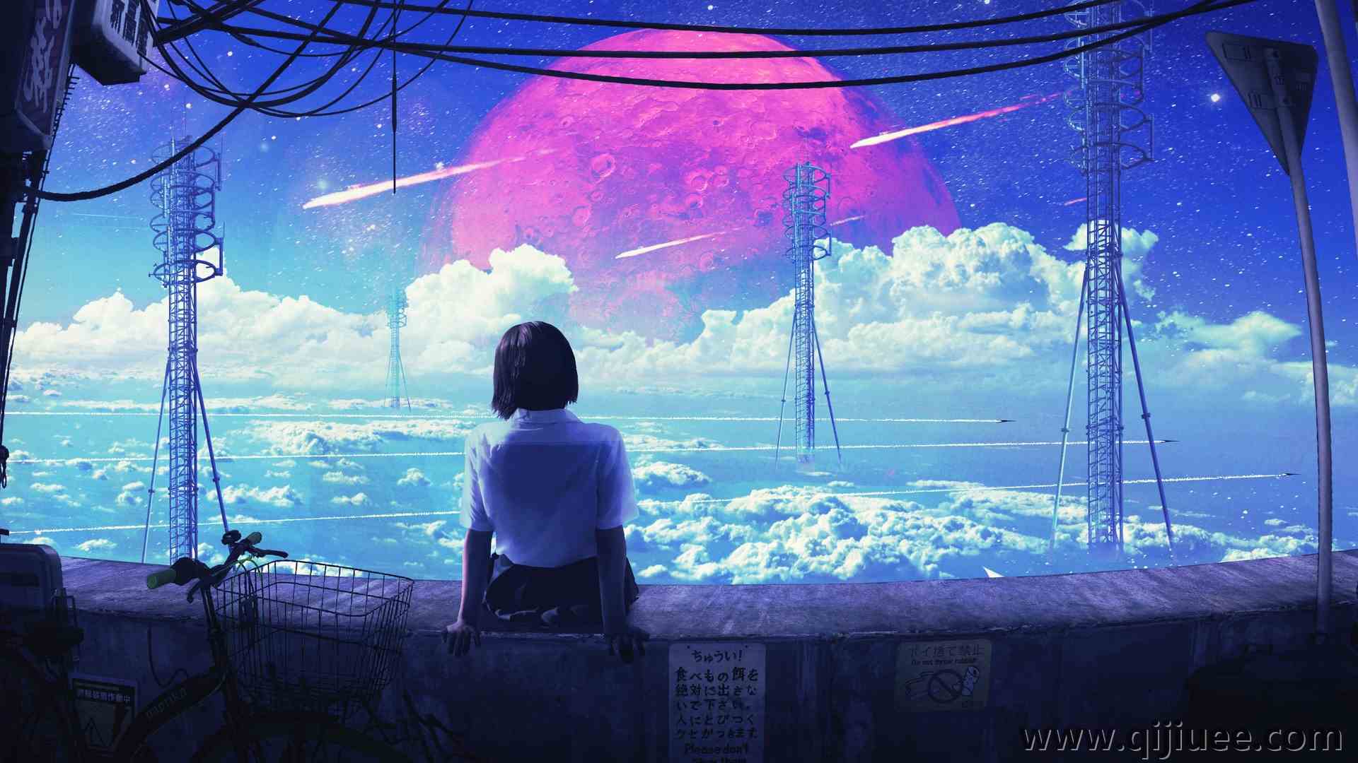单人 坐着 黑发 云 白衬衫 插图  电脑壁纸 4K壁纸3840 x 2160/2.51 MB-柒染云阁