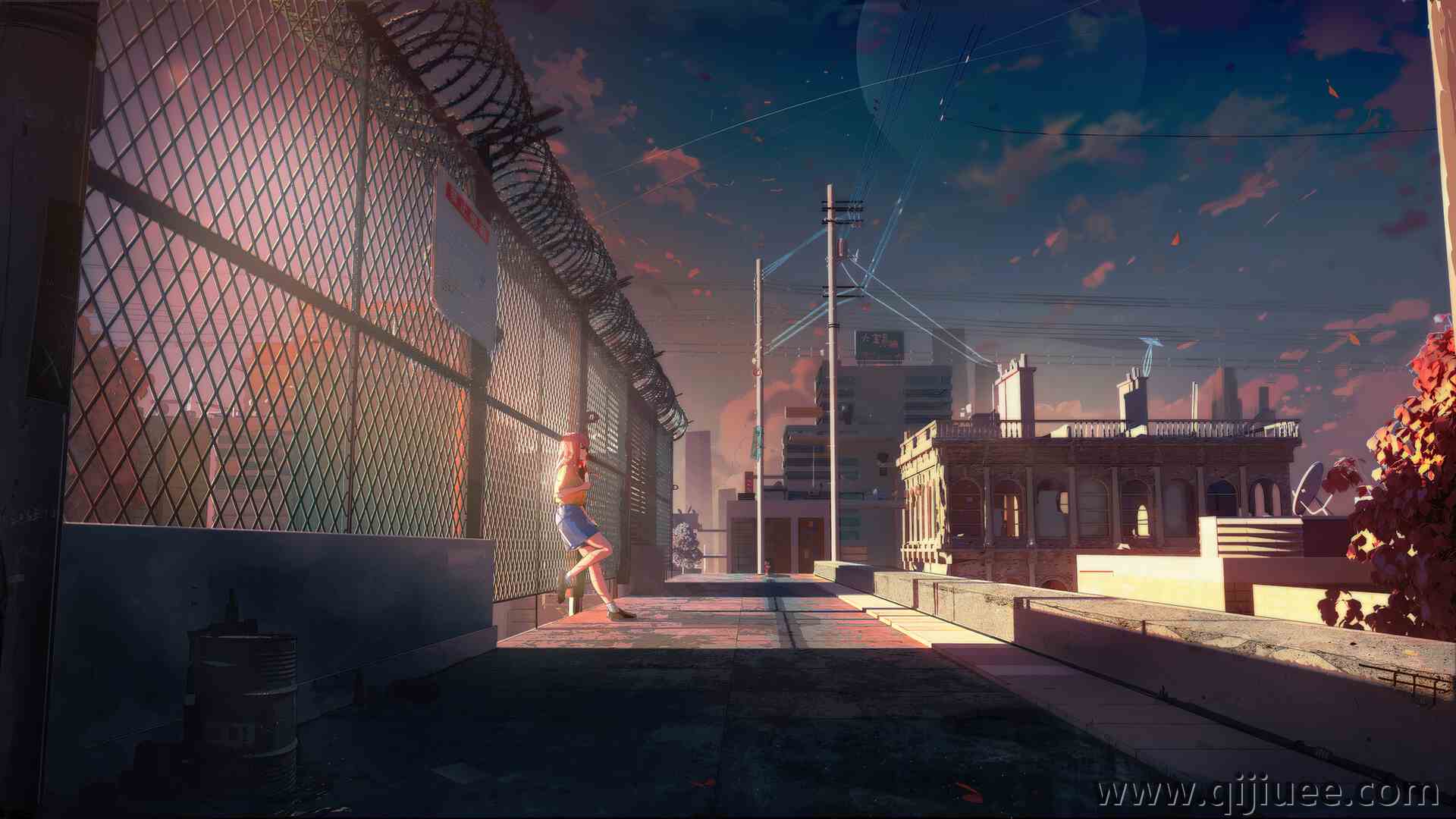 粉色头发 动漫 AI艺术 屋顶 栅栏  电脑壁纸 4K壁纸3840 x 2160/4.11 MB-柒染云阁