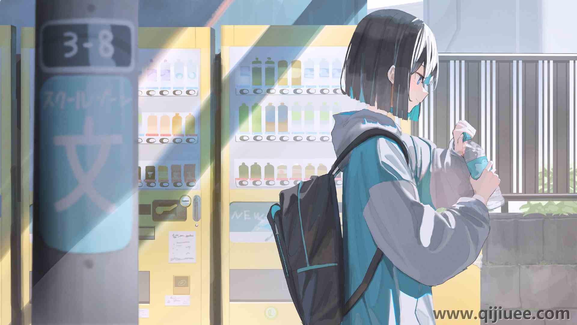 动漫 动漫女孩 水瓶 背包  电脑壁纸 4K壁纸4096 x 2304/12.7 MB-柒染云阁