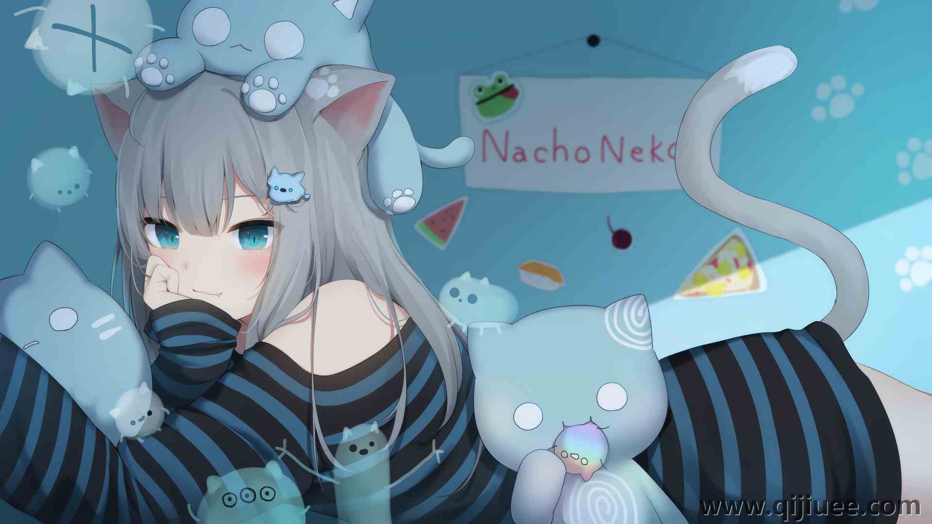 猫女孩 躺在前面 夏木 兽耳 动漫女孩 尾巴 灰色的头发 水眼睛  电脑壁纸 4K壁纸3840 x 2160/1.79 MB-柒染云阁