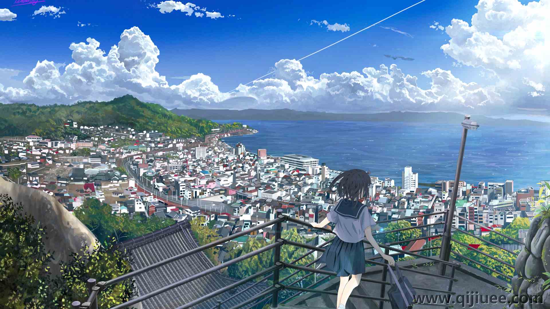 城市景观 动漫女孩 楼梯 裙子 电脑壁纸 4K壁纸4500 x 2800/18.66 MB-柒染云阁