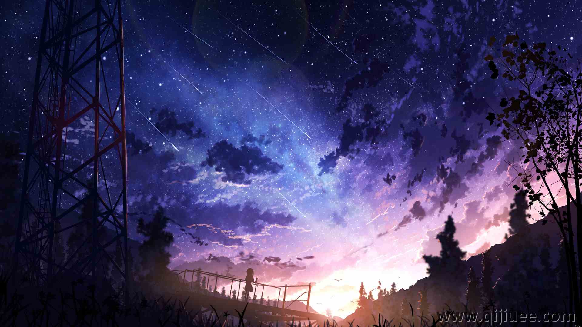 动漫 风景 天空 星星 流星 日落 动漫女孩  电脑壁纸 4K壁纸4872 x 2791/2.26 MB-柒染云阁