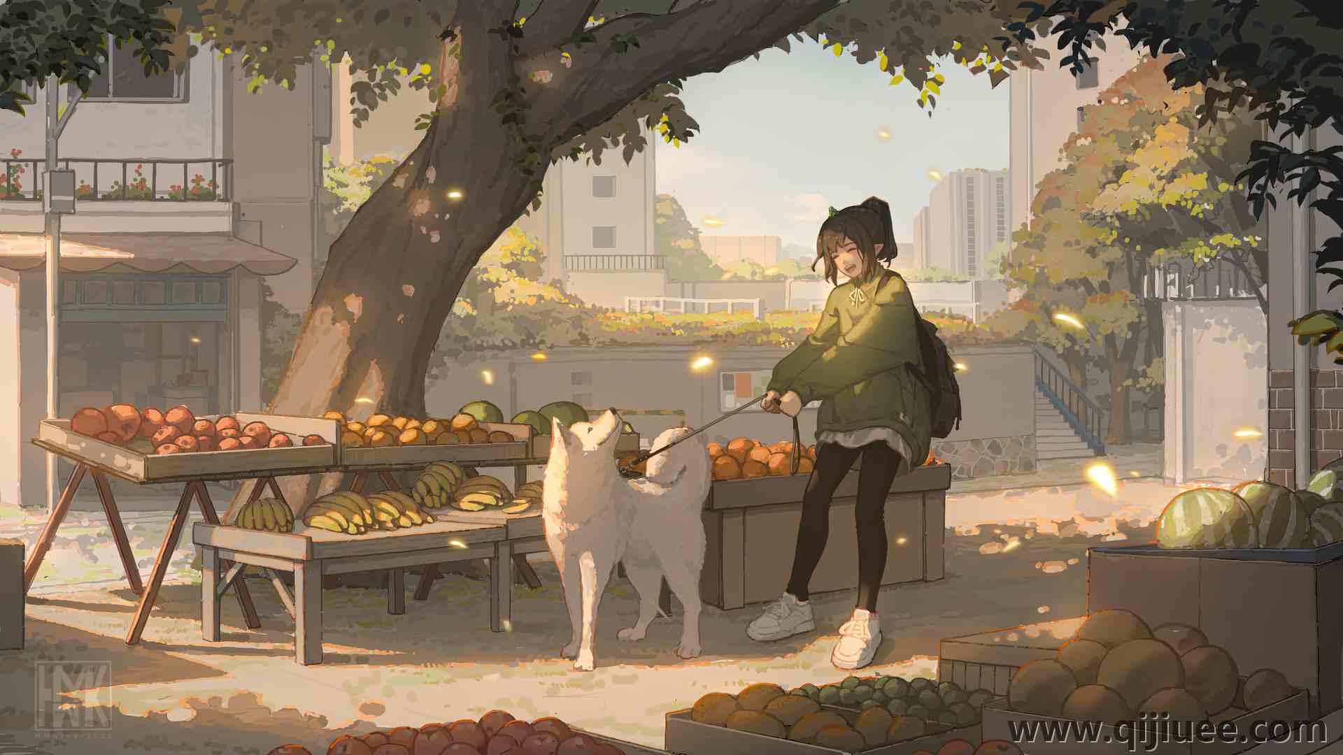 原创人物  落叶 动漫女孩 云  电脑壁纸 4K壁纸4753 x 2674/7.43 MB-柒染云阁