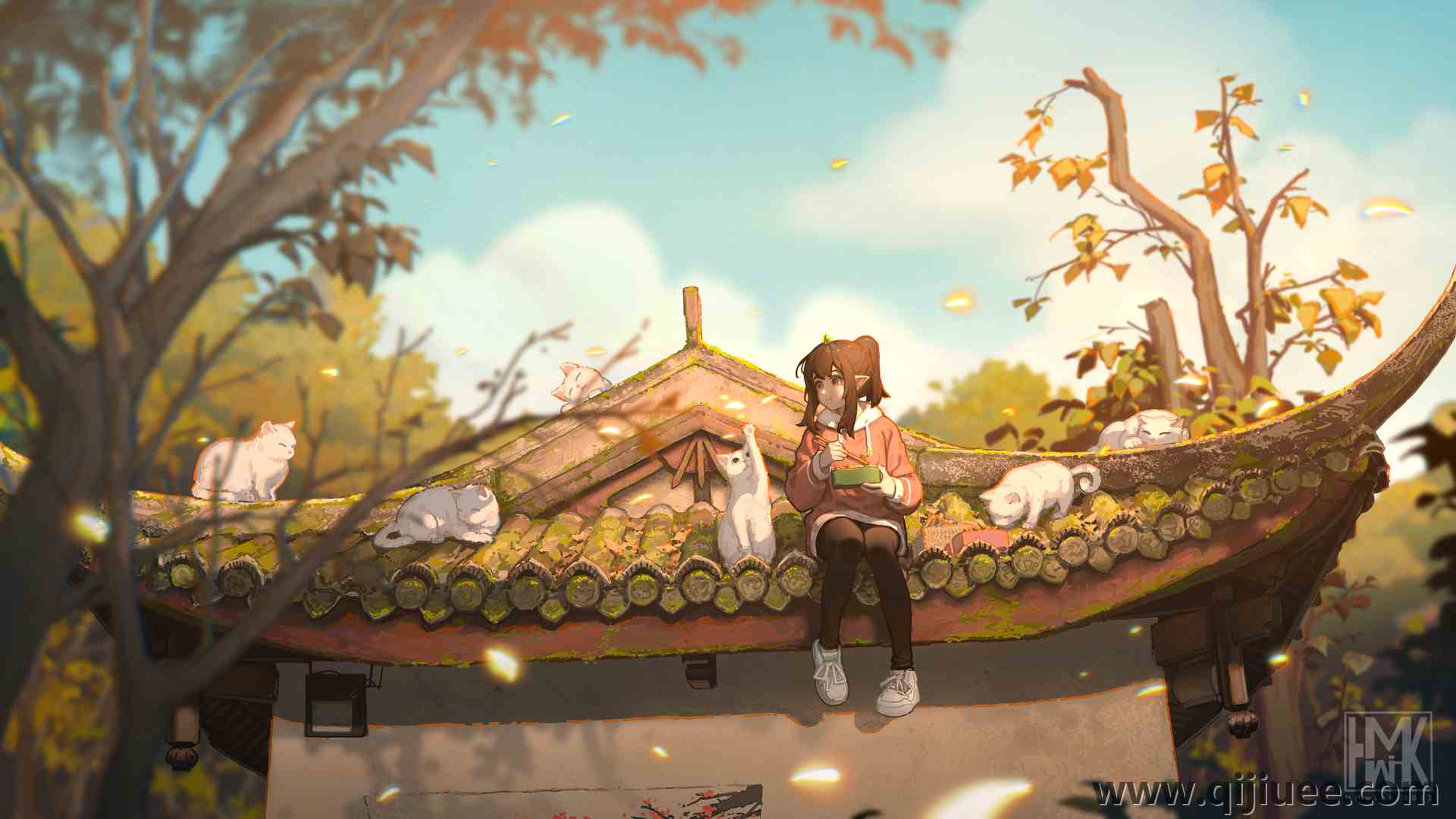 中国建筑 猫 吃 动漫女孩 兽耳 动物  电脑壁纸 4K壁纸4876 x 2743/15.37 MB-柒染云阁