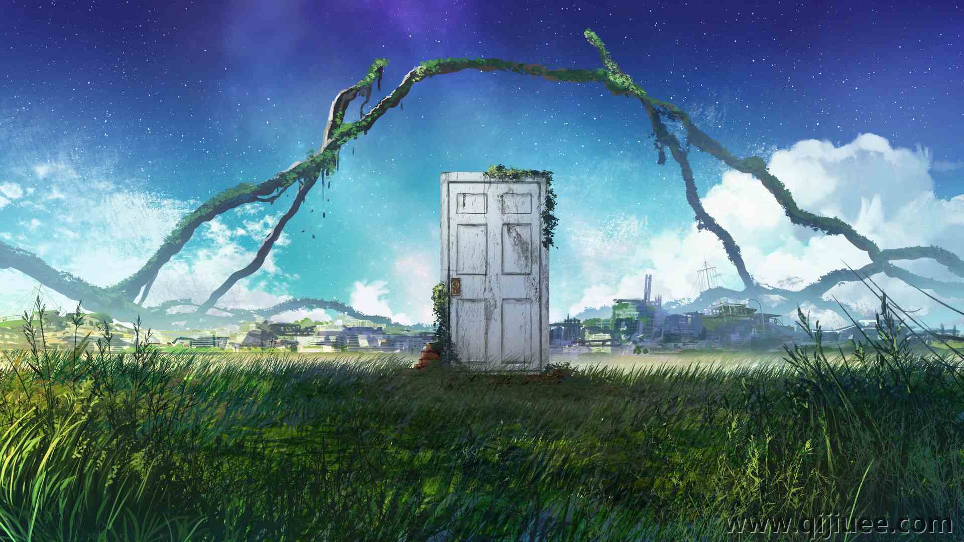 草 门 云 天空 艺术品 铃木 电影剧照 风景 星星 门把手  电脑壁纸 4K壁纸4320 x 2430/11.71 MB-柒染云阁