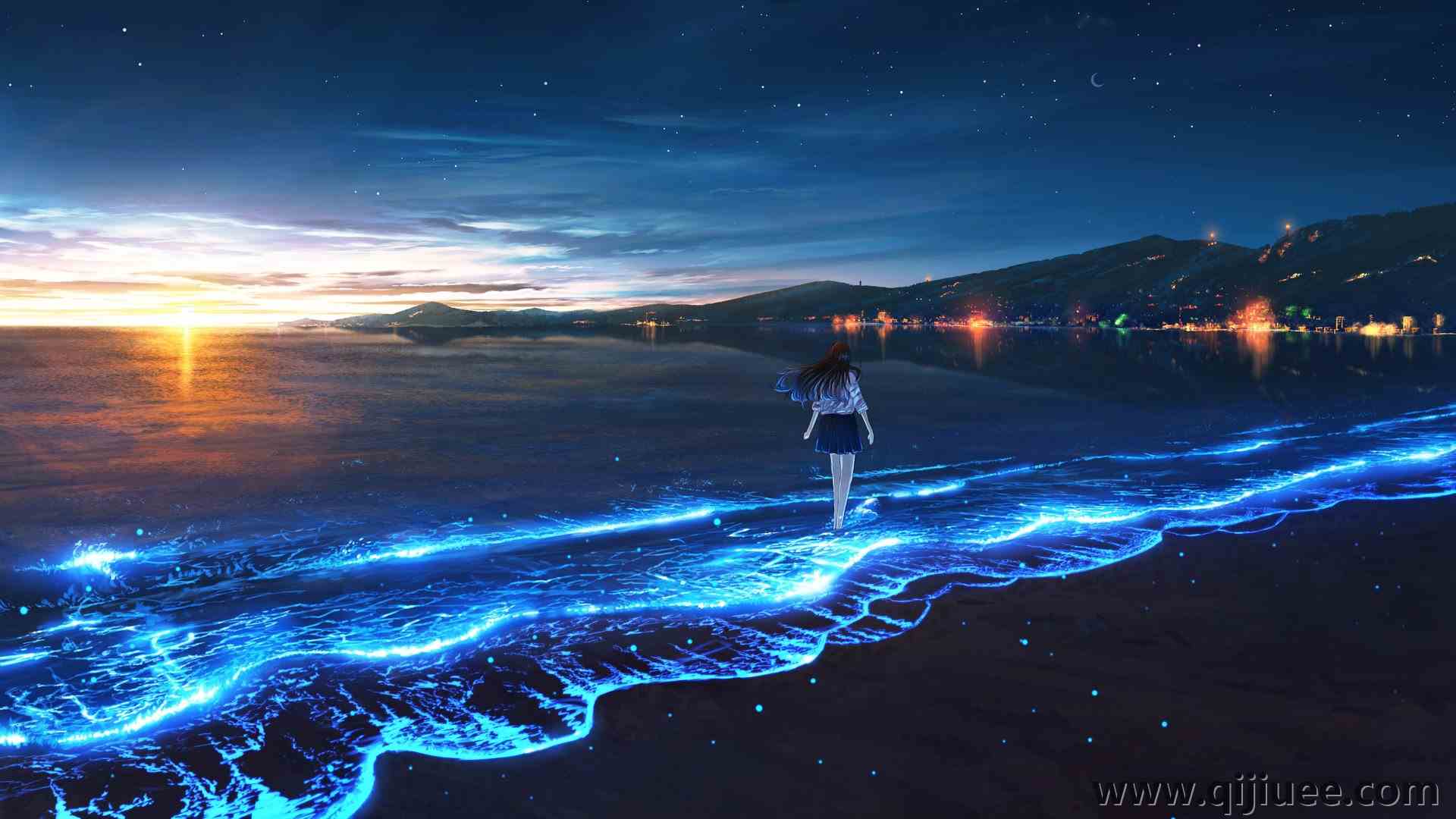 女人 长发 深色头发 数码艺术 艺术品 插图 风景 海洋 电脑壁纸 4K壁纸4096 x 2304/0.93 MB-柒染云阁
