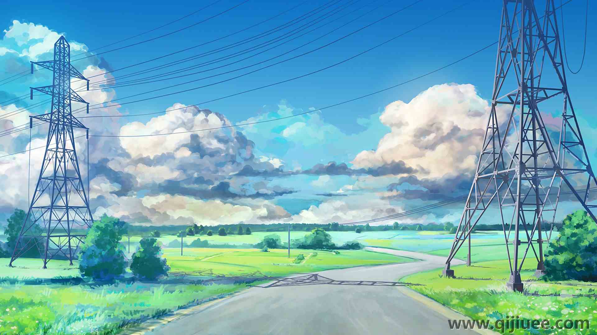 电线 云 天空 电线杆 草地 道路 积云 电脑壁纸 4K壁纸3840 x 2160/6.98 MB-柒染云阁