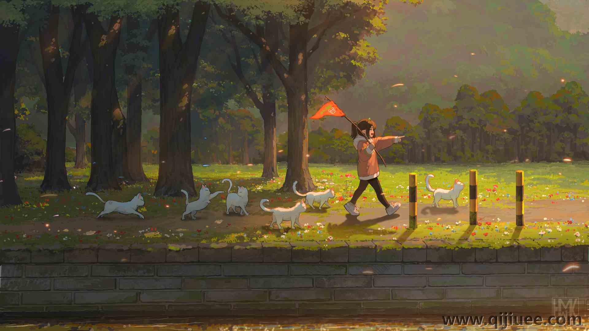 插图 动漫女孩 猫 自然 森林 兽耳 旗帜 动物 树木  电脑壁纸 4K壁纸5263 x 2961/13.88 MB-柒染云阁