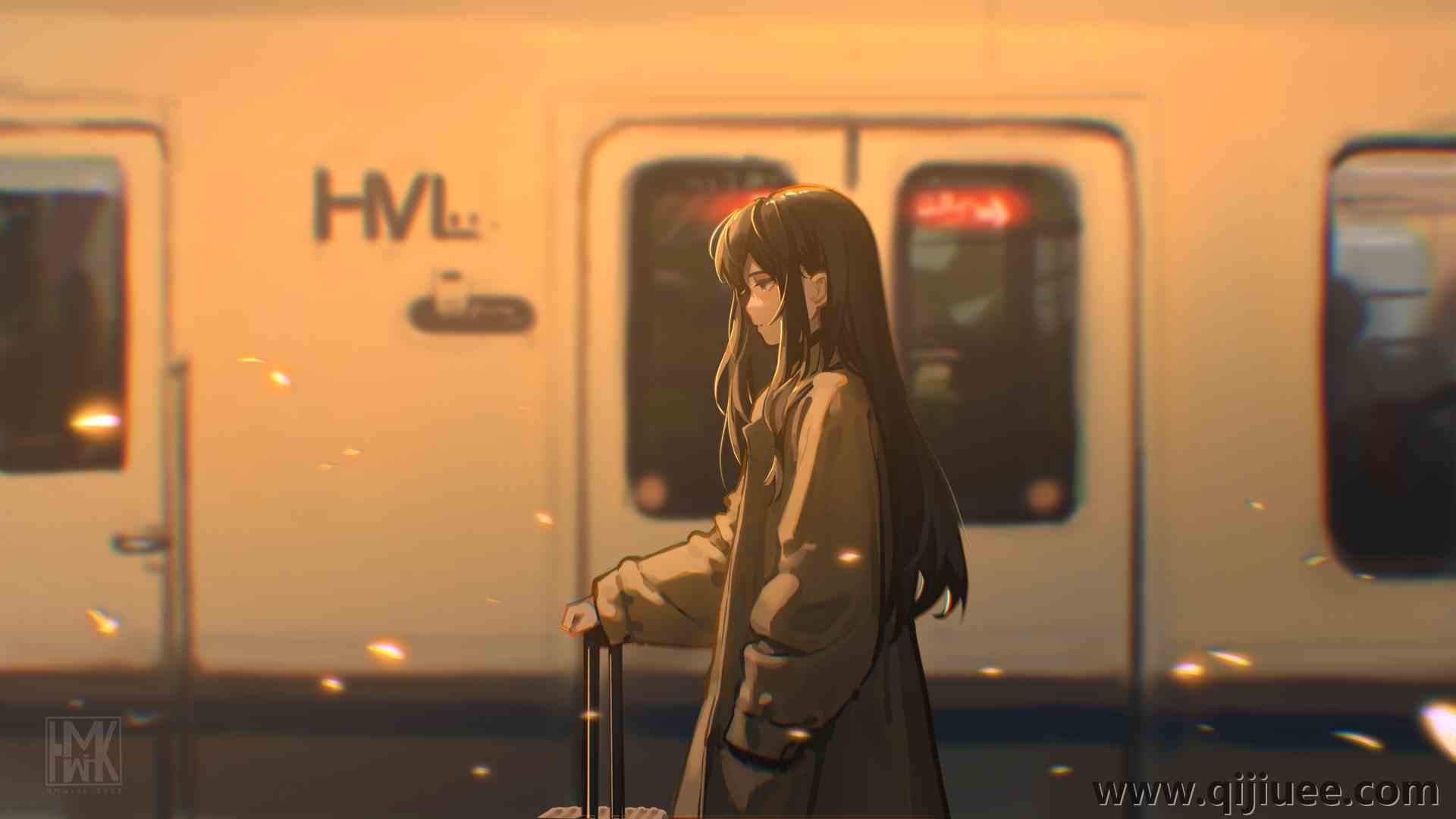 长发 外套 动漫女孩 火车站  电脑壁纸 4K壁纸5243 x 2950/3.83 MB-柒染云阁