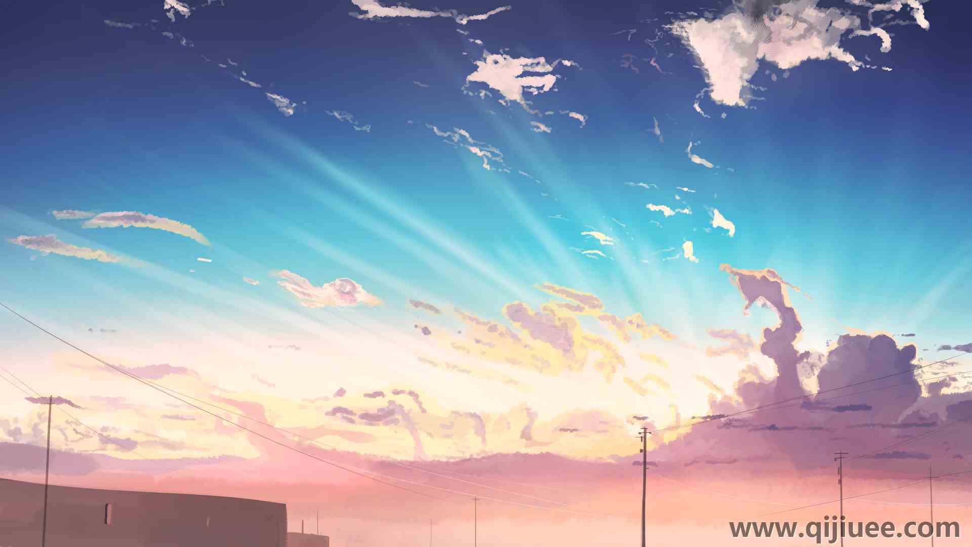 动漫 天空 电线 阳光 户外 云  电脑壁纸 4K壁纸3840 x 2160/0.83 MB-柒染云阁