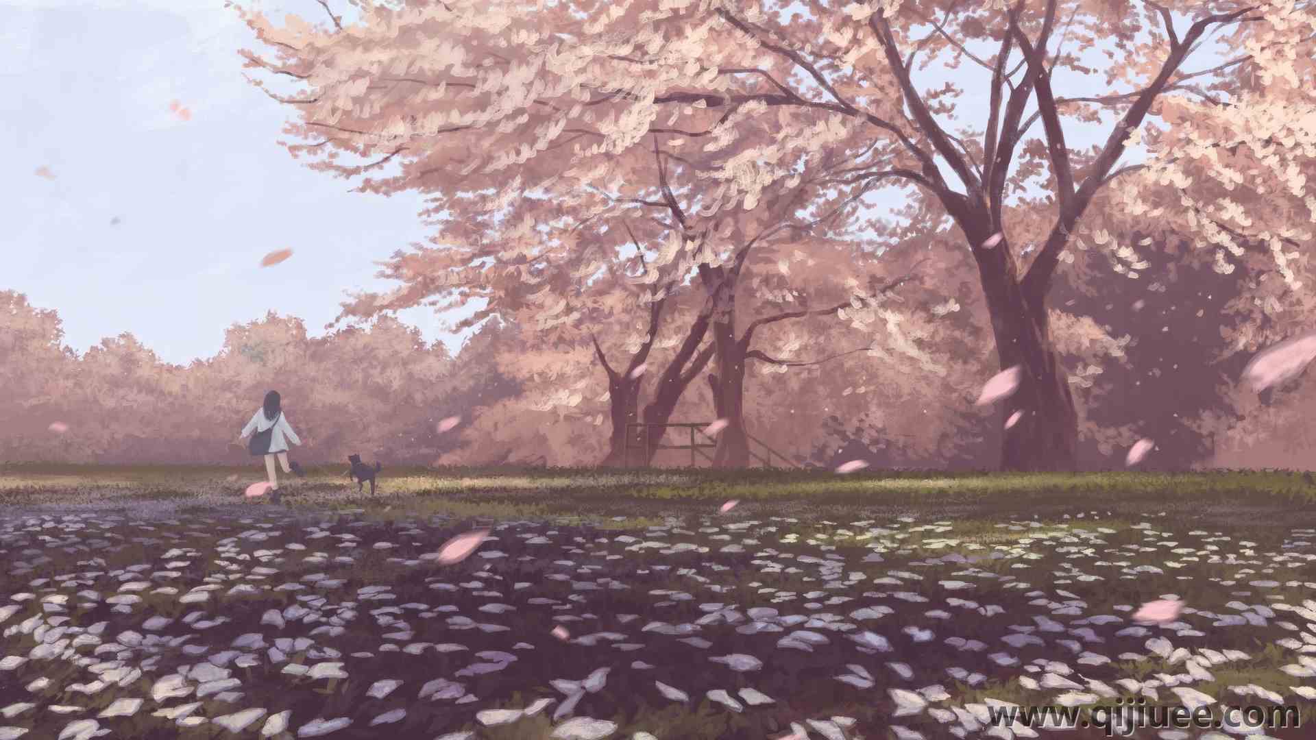 狗 树  数字艺术 艺术品 樱花树 樱花 电脑壁纸 4K壁纸3840 x 2160/10.4 MB-柒染云阁