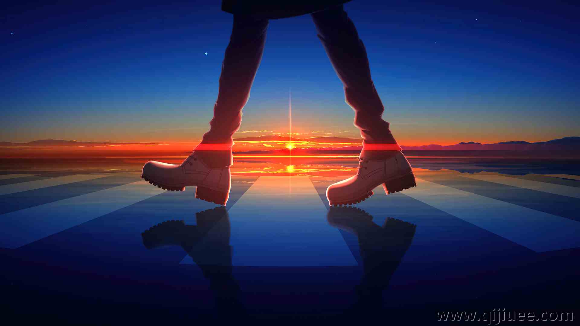 行走 动画 日落 反射 阳光 天空 太阳  电脑壁纸 4K壁纸3840 x 2160/1.3 MB-柒染云阁