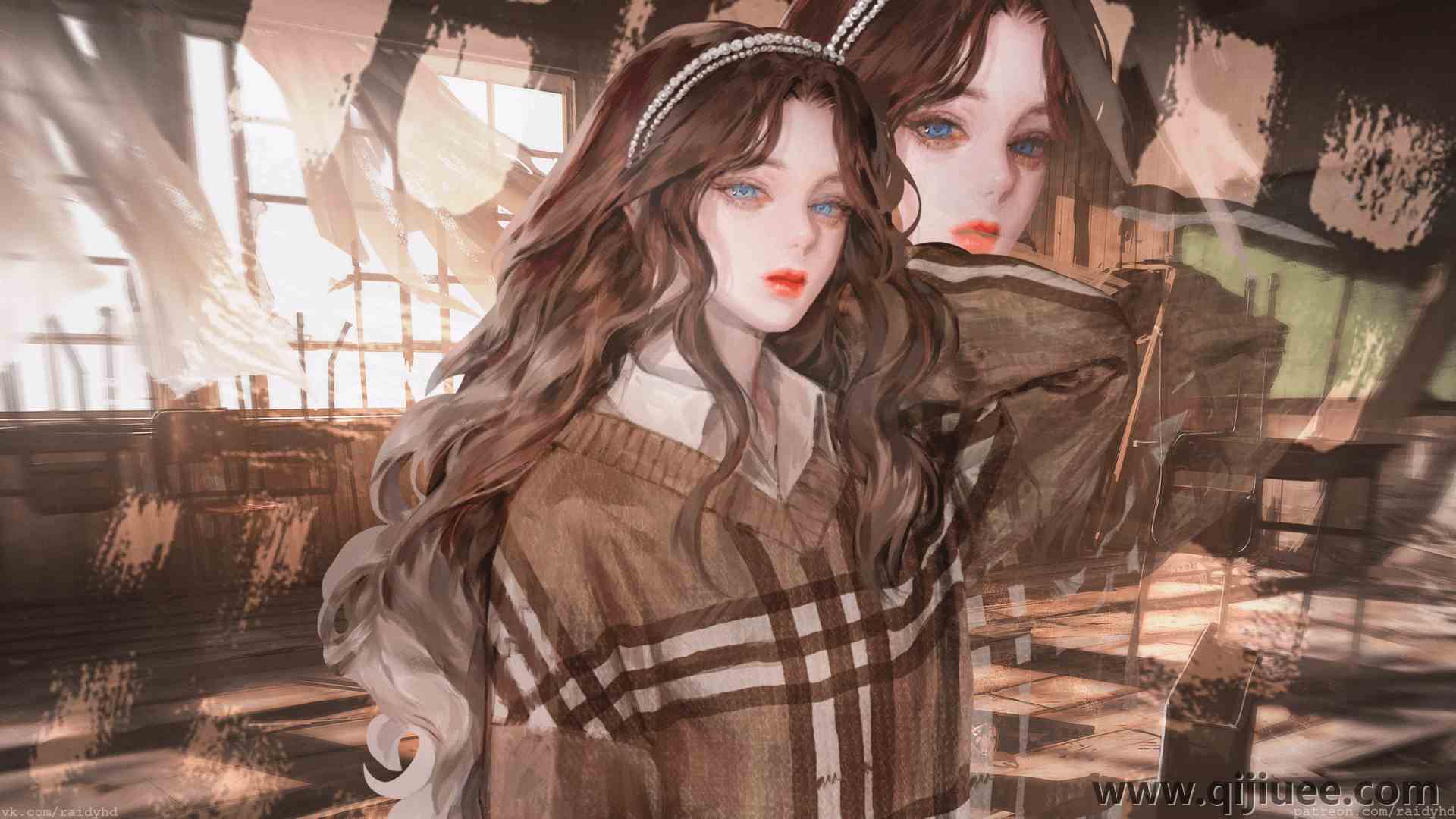 黑发 蓝眼睛 长发 室内 女人 动漫 动漫女孩 红色口红 绘画 艺术 电脑壁纸 4K壁纸3840 x 2160/13.21 MB-柒染云阁