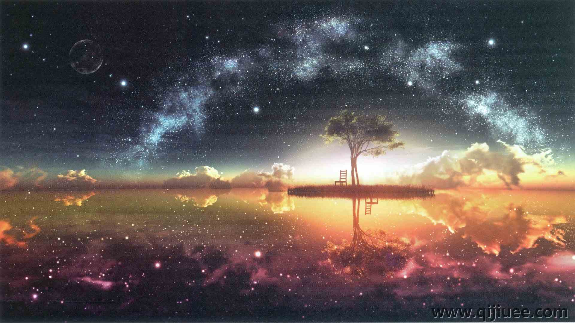 动漫 风景 夜空 天空 树木 倒影 星星 云 阳光  电脑壁纸 4K壁纸4142 x 2317/3.96 MB-柒染云阁