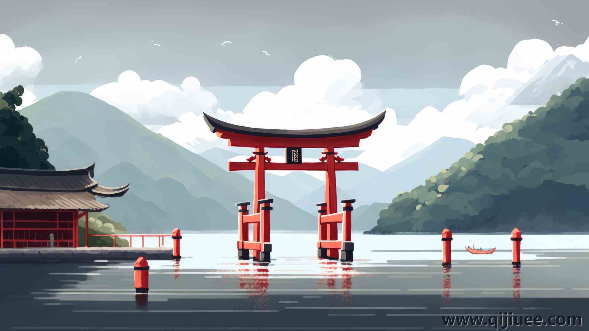 艺术 插图 湖泊 水 山 云 反射  电脑壁纸 4K壁纸4579 x 2616/0.81 MB-柒染云阁