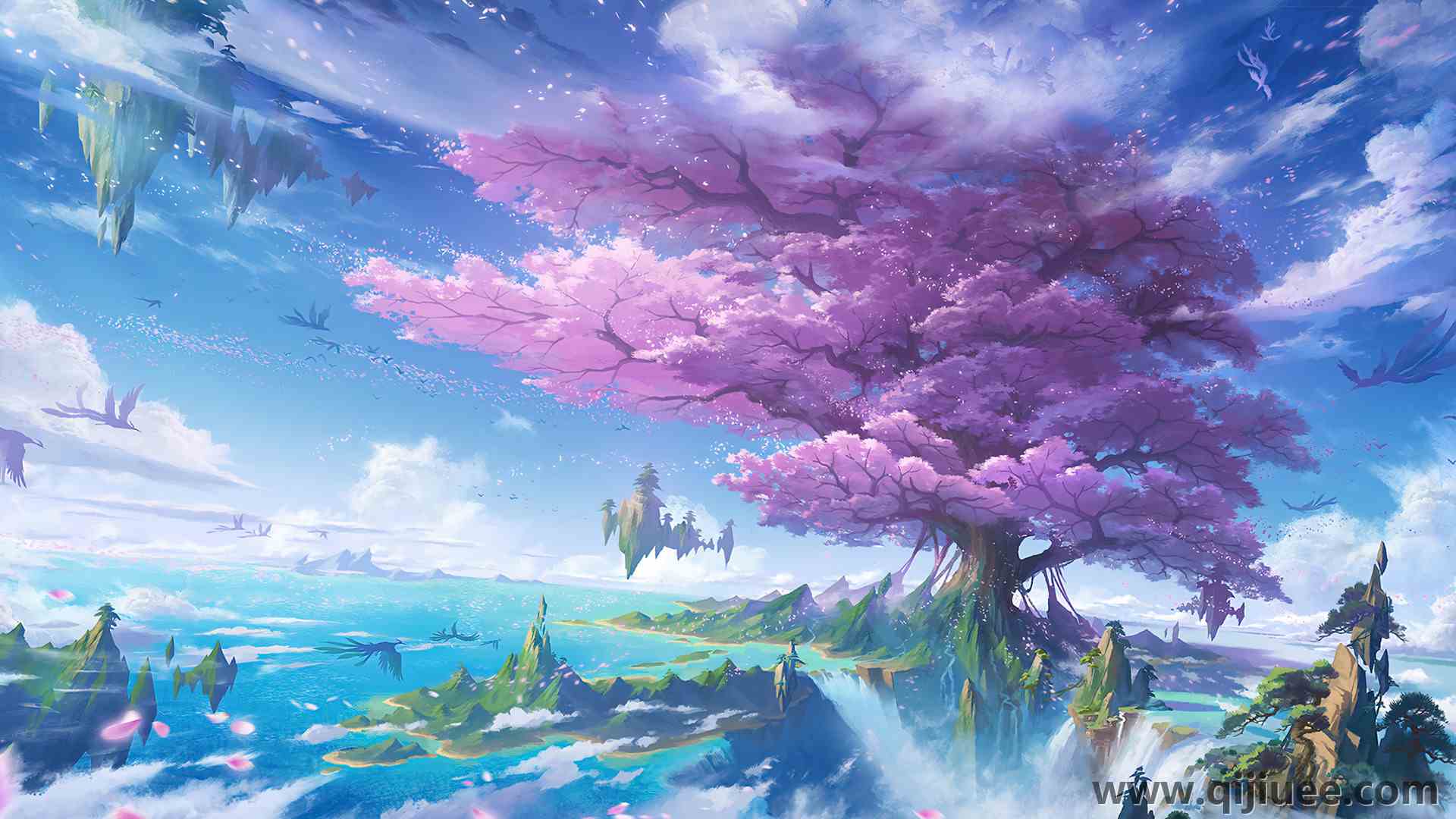 奇幻艺术 山 自然 云 浮岛  电脑壁纸 4K壁纸3840 x 2160/1.92 MB-柒染云阁