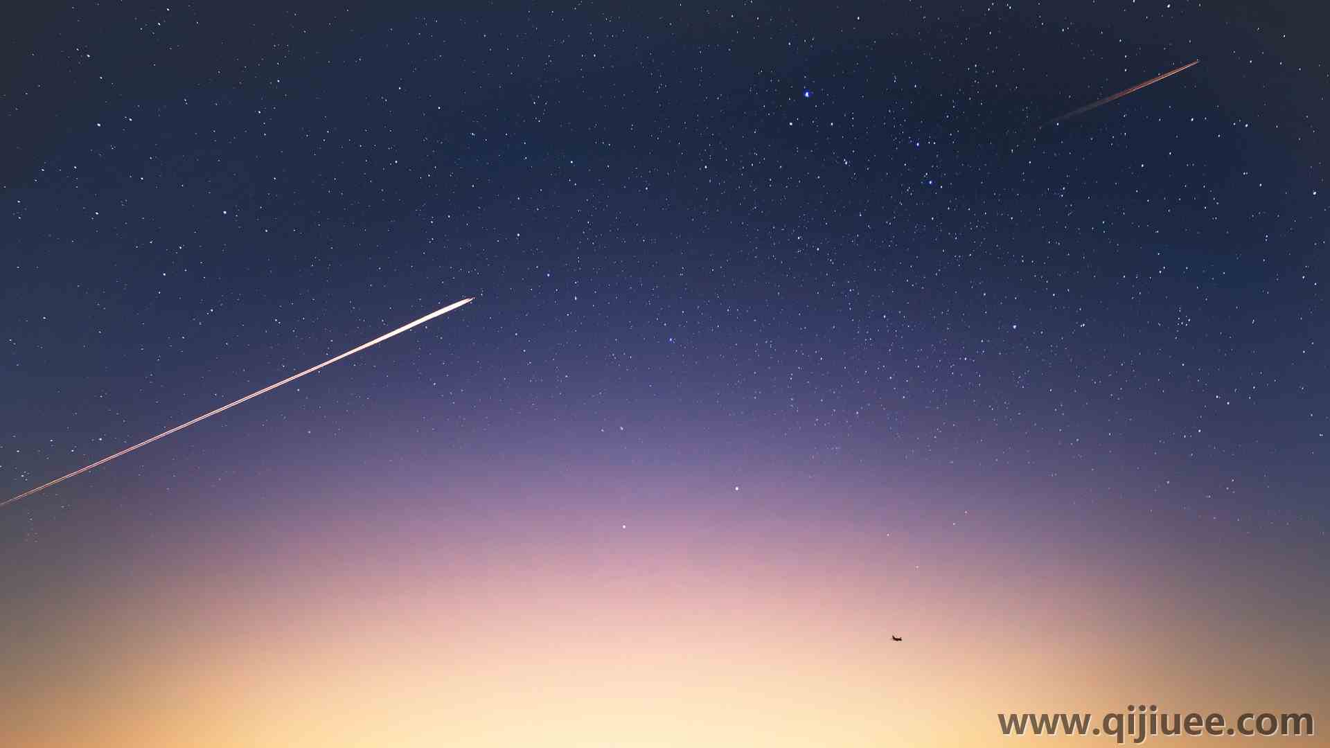 摄影 黄昏 夜晚 夜晚 天空 星星 繁星之夜 太空 自然 陨石 流星 日落 轨迹 飞机  4K壁纸5120 x 2880/3.96 MB-柒染云阁