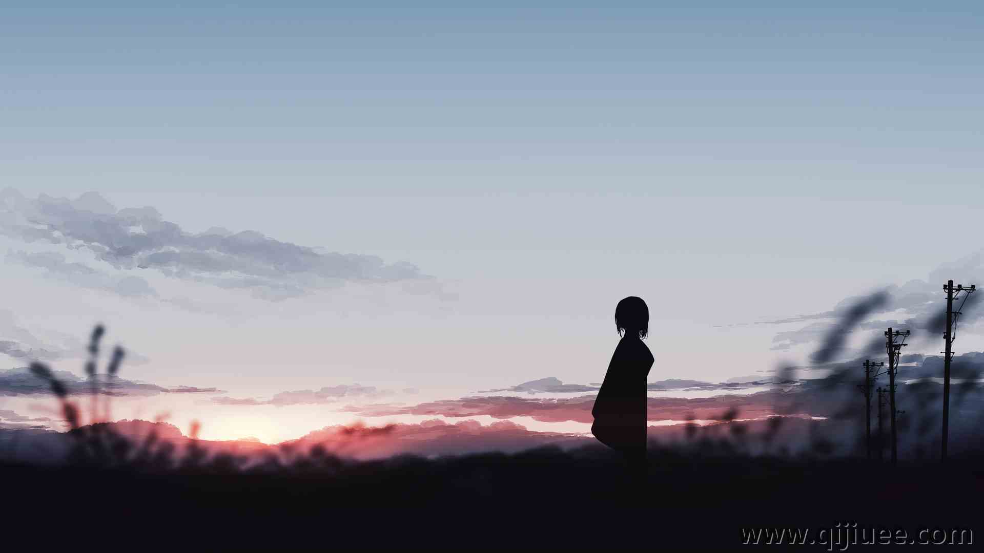 飘逸 短发 站立 数字艺术 艺术品 剪影 动漫女孩 日落 夕阳 阳光 云 天空 动漫  电脑壁纸 4K壁纸5640 x 2400/2.83 MB-柒染云阁