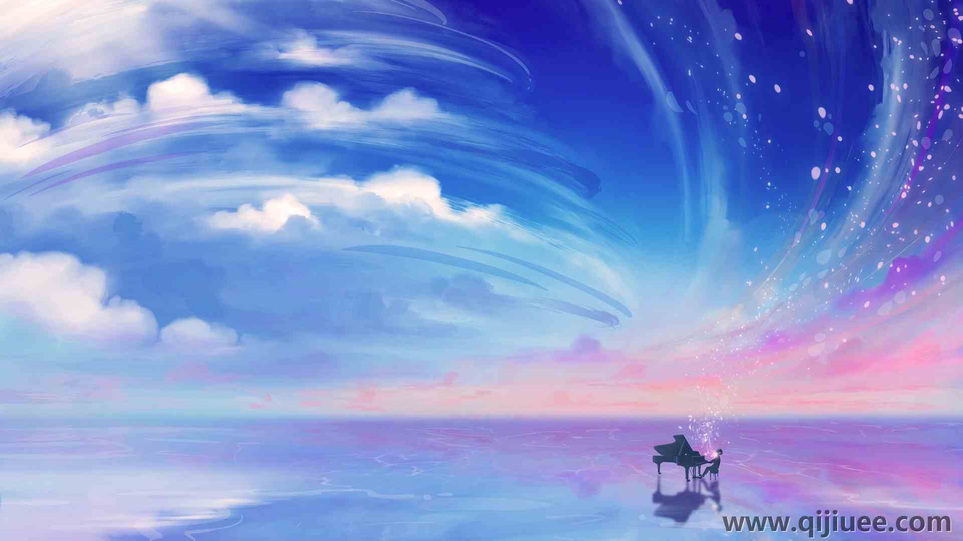 动漫 动漫男孩 AI艺术 奇幻艺术 钢琴 云彩 天空 4K壁纸3840 x 3070/0.87 MB-柒染云阁
