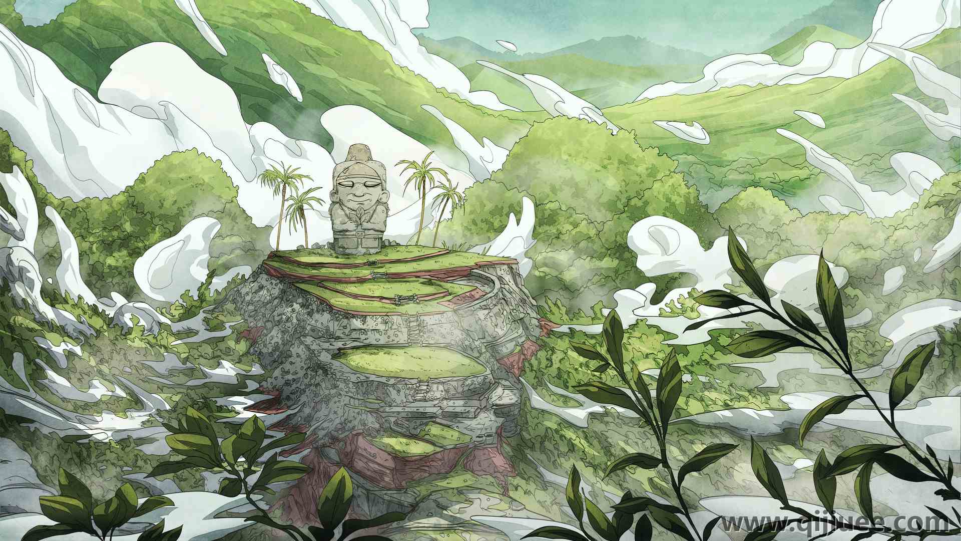 AI艺术 奇幻艺术 雕像 云 山 草  4K壁纸3840 x 2160/3.07 MB-柒染云阁