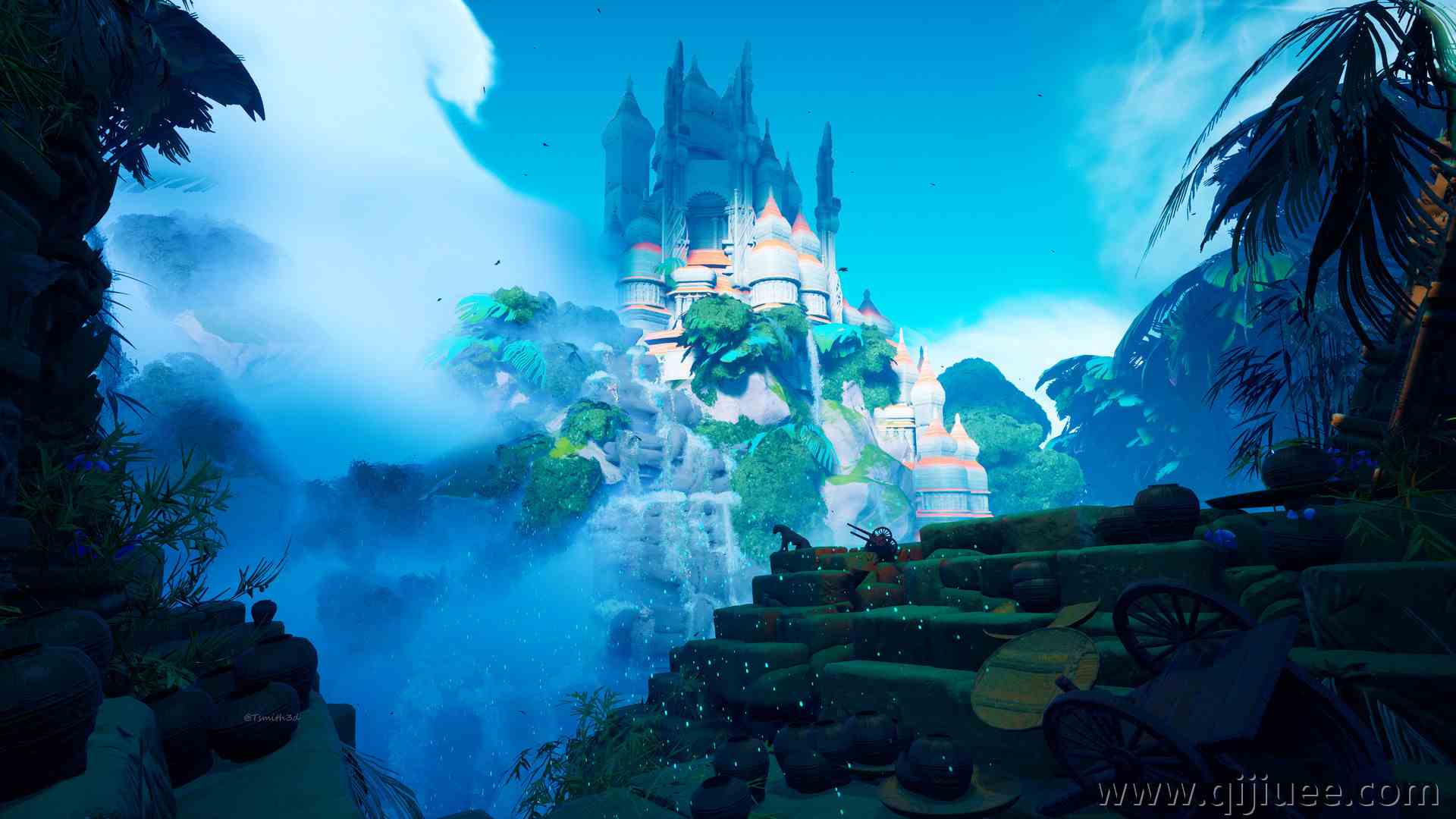 AI艺术 城堡 瀑布 风景 奇幻艺术  4K壁纸3840 x 2160/1.89 MB-柒染云阁