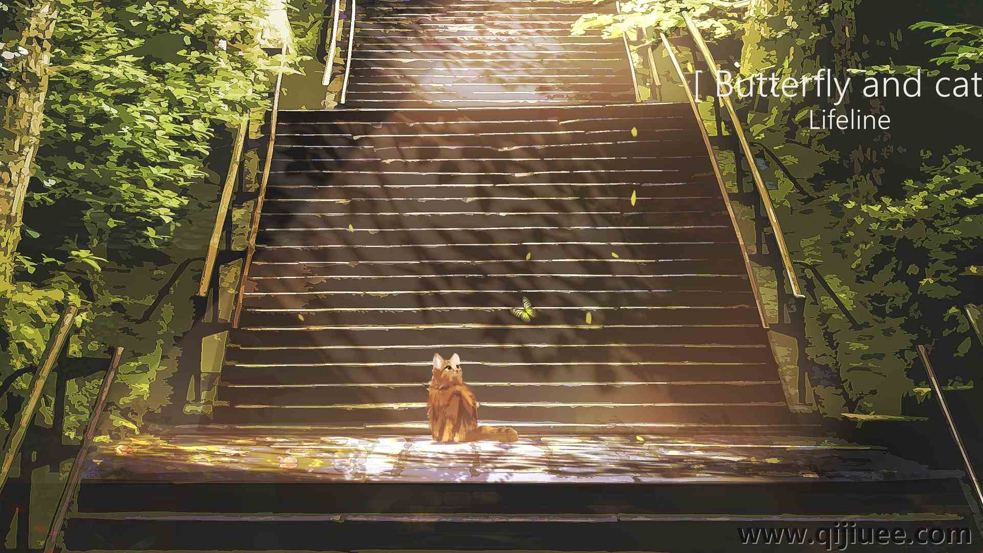 动漫 AI艺术 猫 蝴蝶 楼梯  4K壁纸4800 x 2280/6.2 MB-柒染云阁