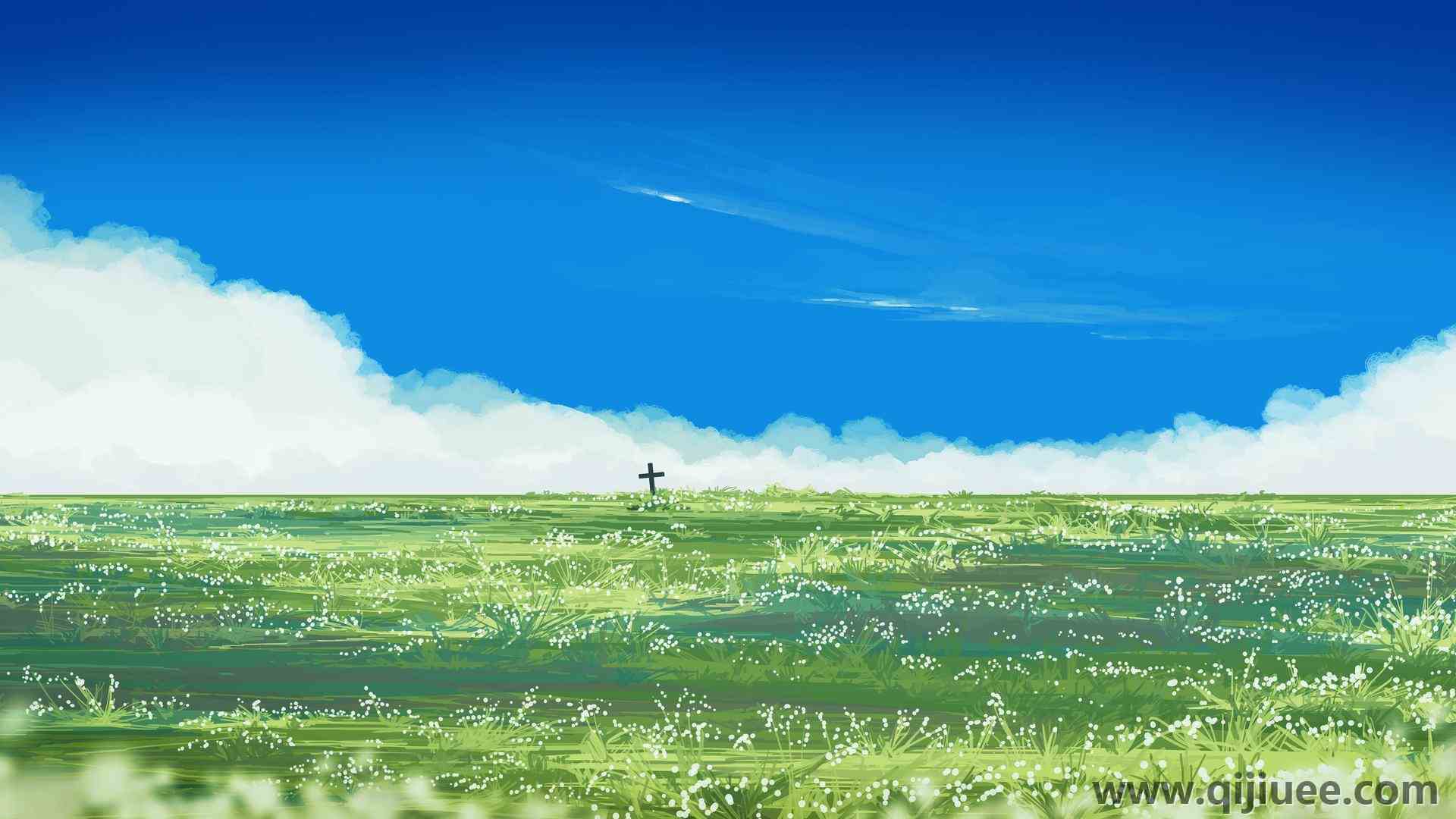 草 天空 云 十字  4K壁纸5640 x 2400/1.04 MB-柒染云阁