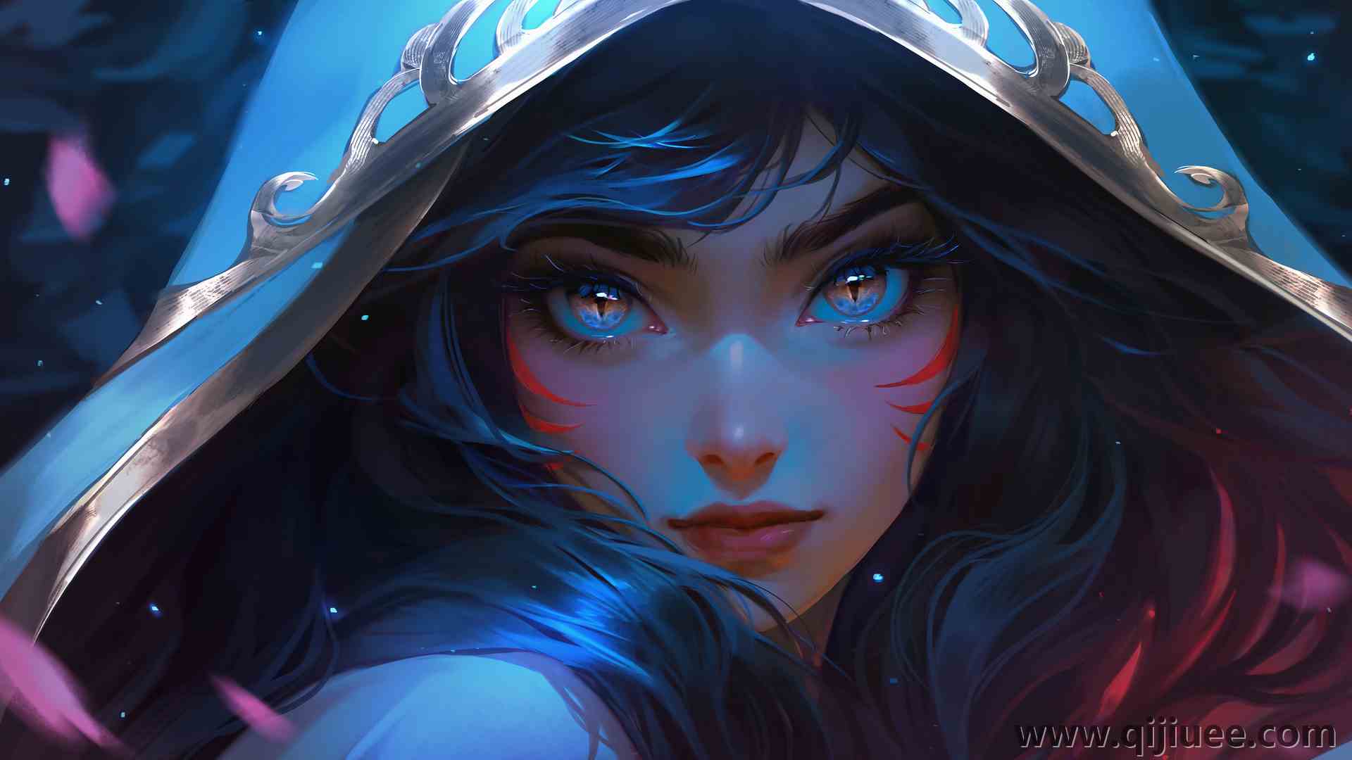 女人 奇幻女孩 眼睛 脸 长发 蓝色头发 电脑壁纸 4K壁纸6956 x 3897/9.74 MB-柒染云阁