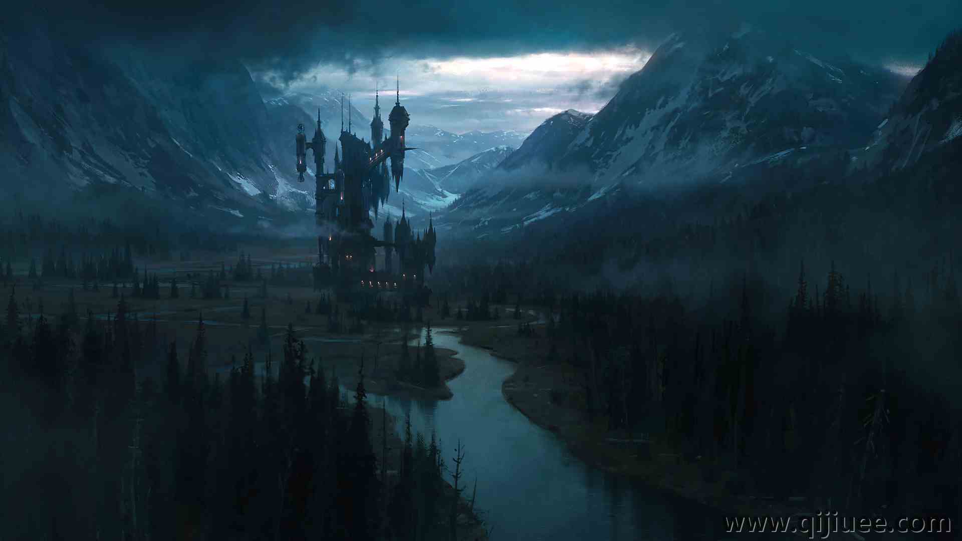 城堡 风景 奇幻艺术 山 自然 黑暗 水 倒影 雪 艺术  电脑壁纸 4K壁纸3840 x 2162/7.74 MB-柒染云阁