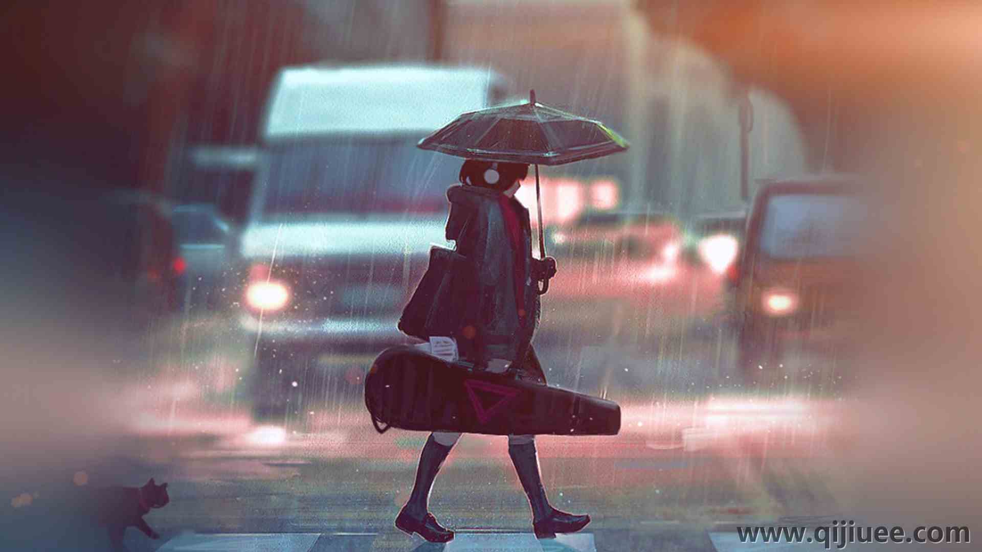 动漫 动漫女孩 雨伞 雨 AI艺术 人行横道  4K壁纸3840 x 2400/0.96 MB-柒染云阁