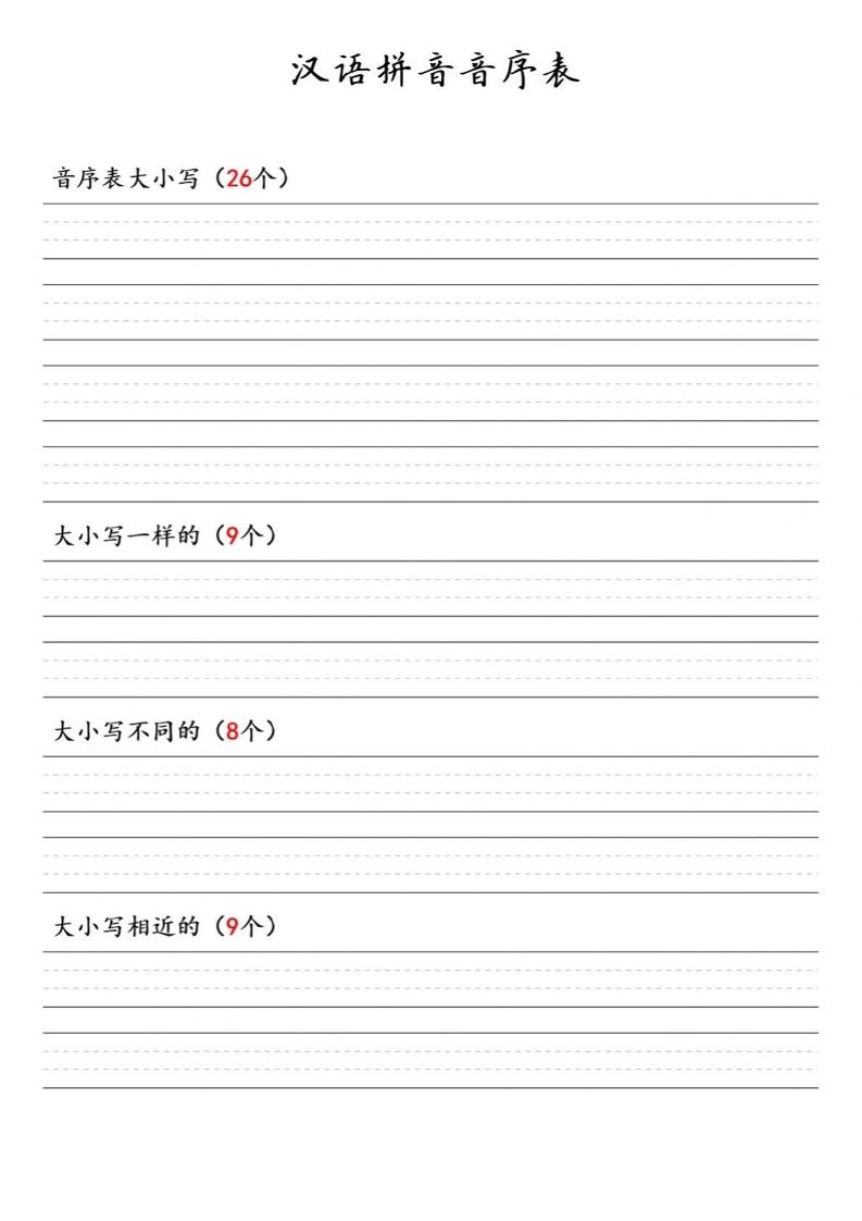 一年级下语文汉语拼音音序表-柒染云阁