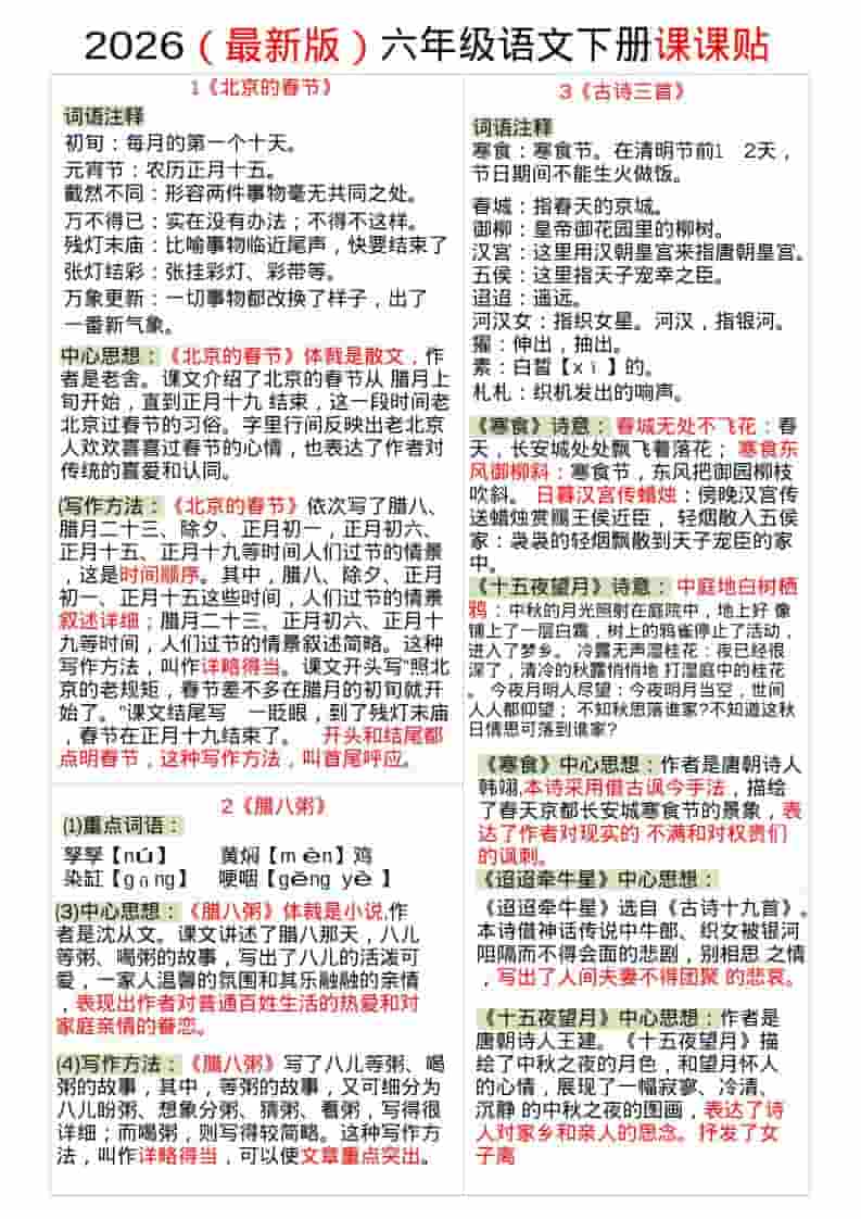 六年级下语文全册课课贴-柒染云阁