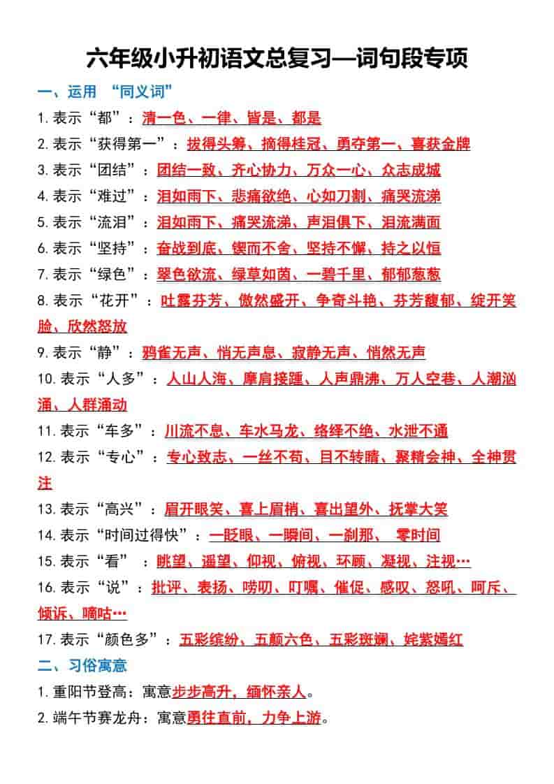 六年级下语文总复习—词句段专项-柒染云阁