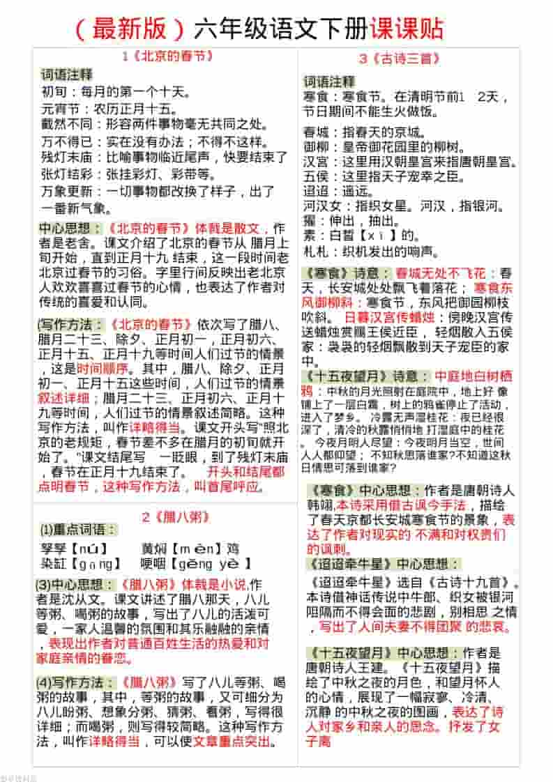 六年级下语文全册最新课课贴-柒染云阁