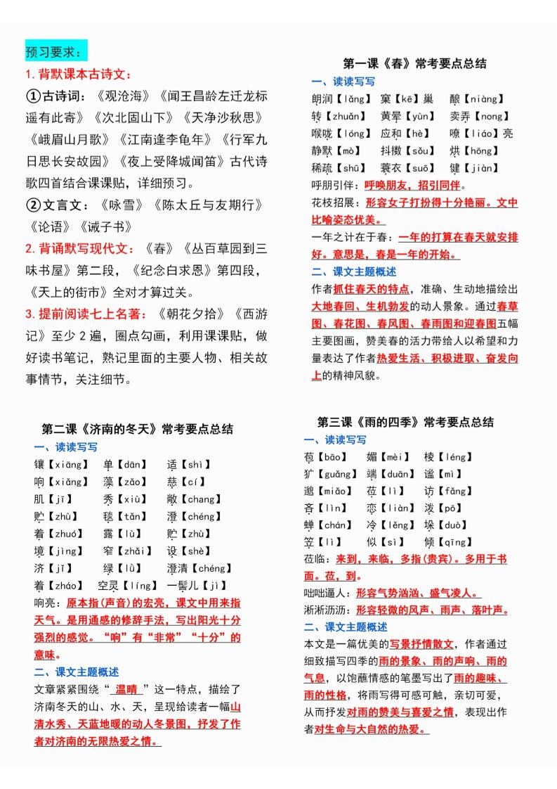 七年级上语文课课贴-柒染云阁