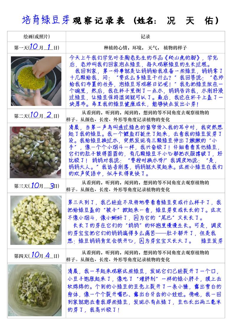 四上语文习作三：培育绿豆芽观察日记2《写观察日记》4页-柒染云阁