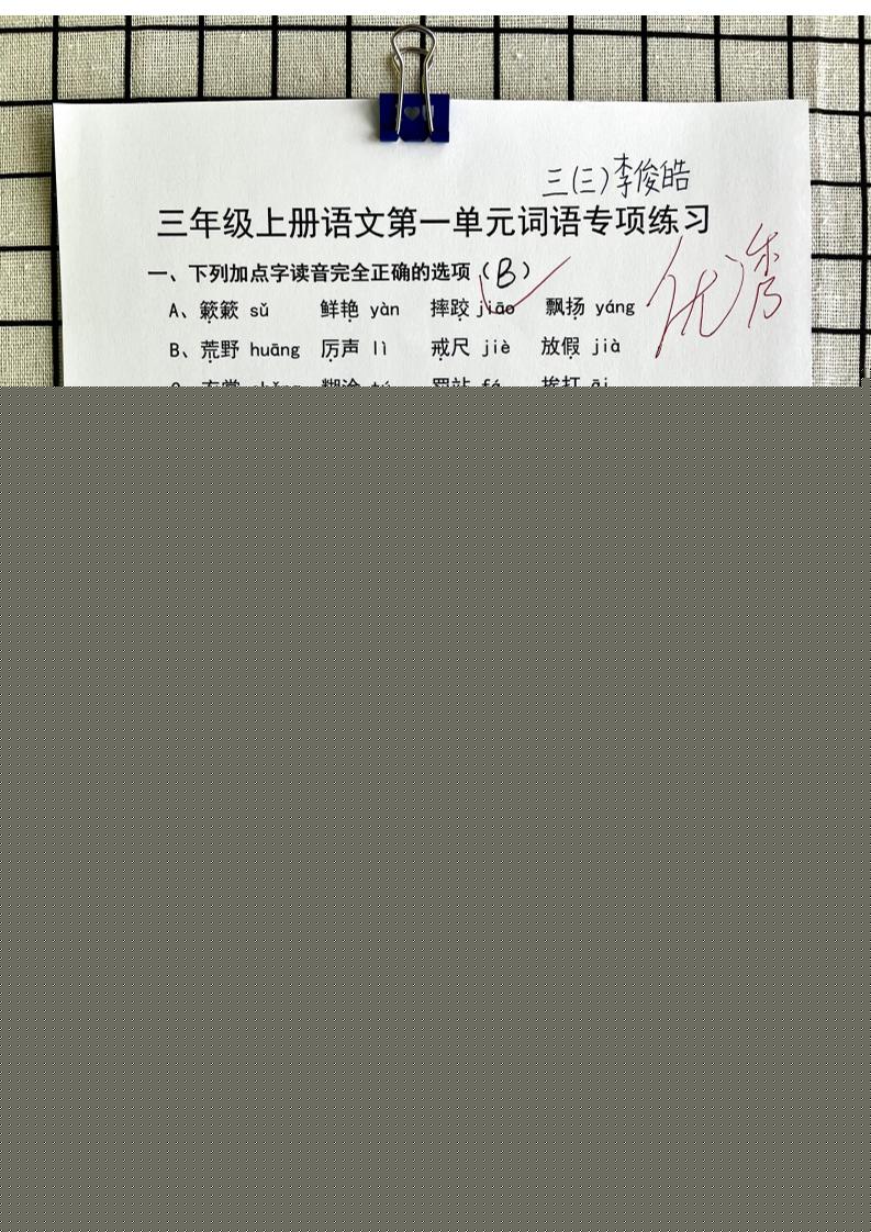 三年级上册语文第一单元词语专项答案-柒染云阁